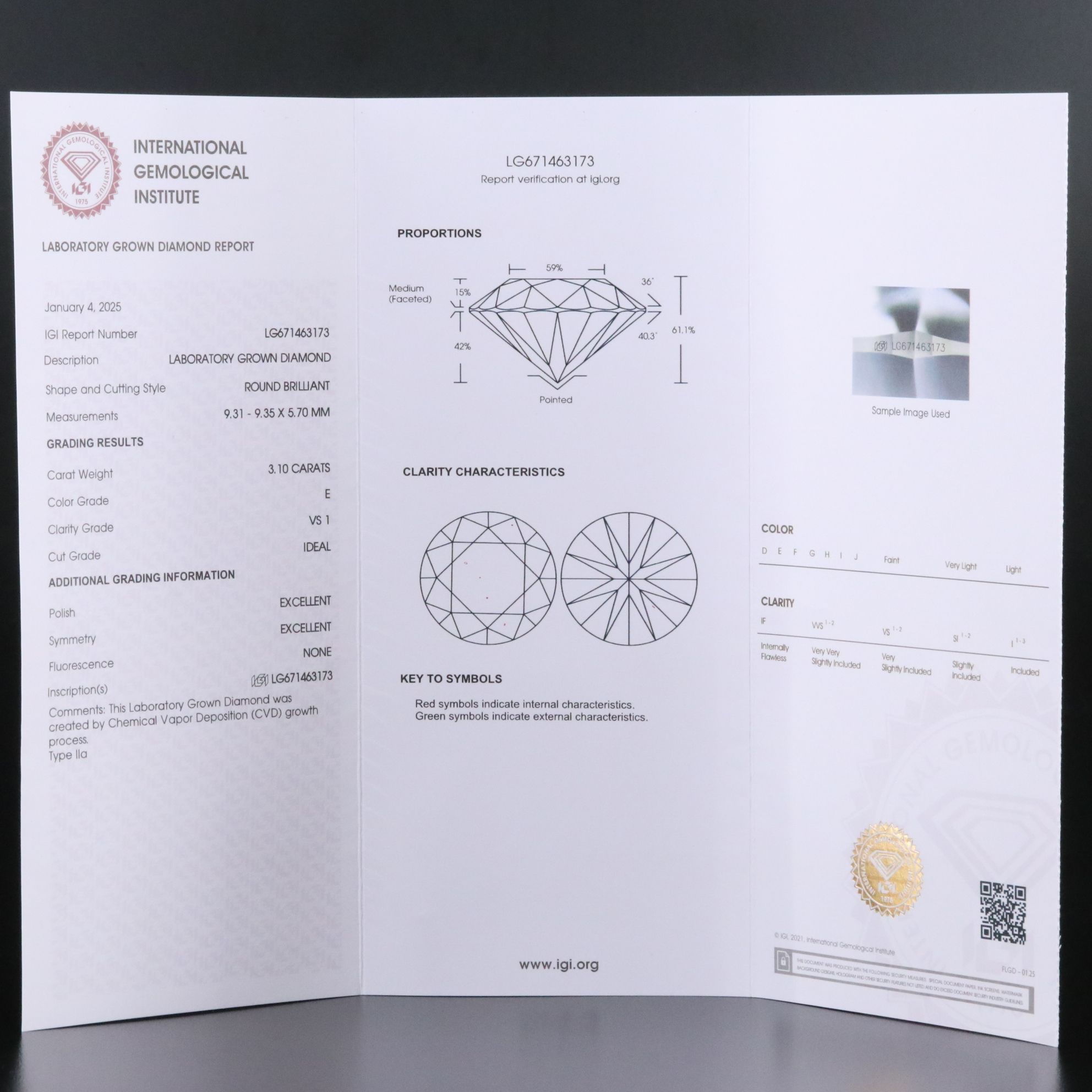 Platinum 3.10 CT Lab Grown Diamond Solitaire Ring with IGI Report