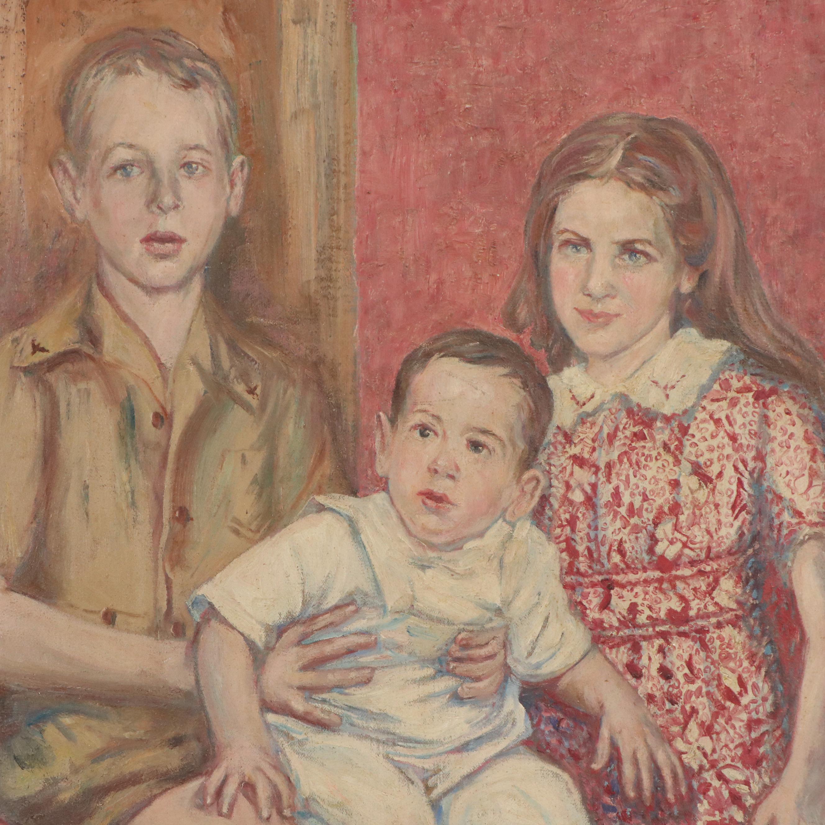 Family Portrait Oil Painting, Circa 1950