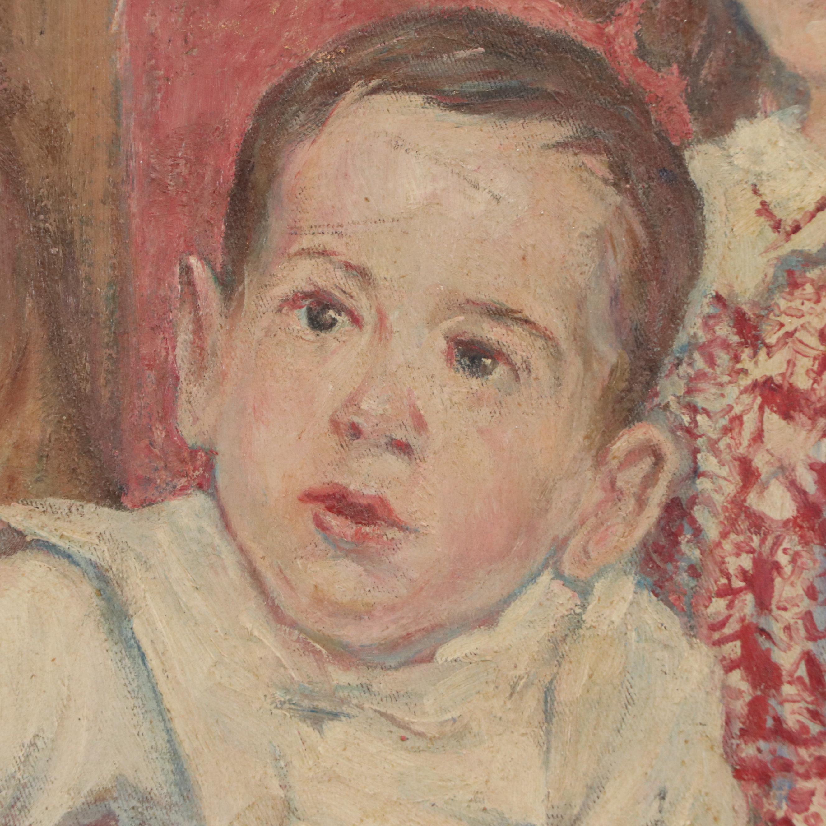 Family Portrait Oil Painting, Circa 1950