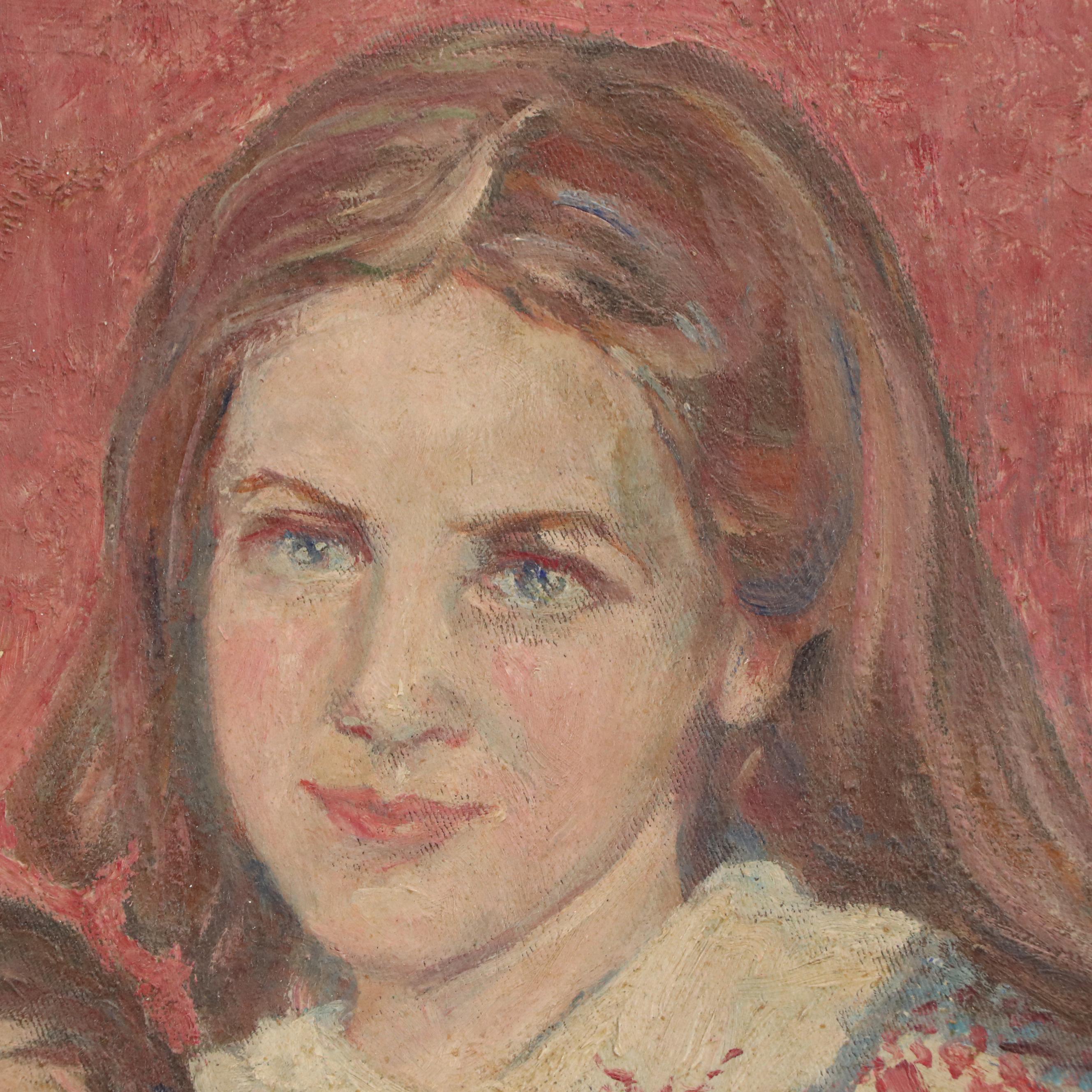 Family Portrait Oil Painting, Circa 1950