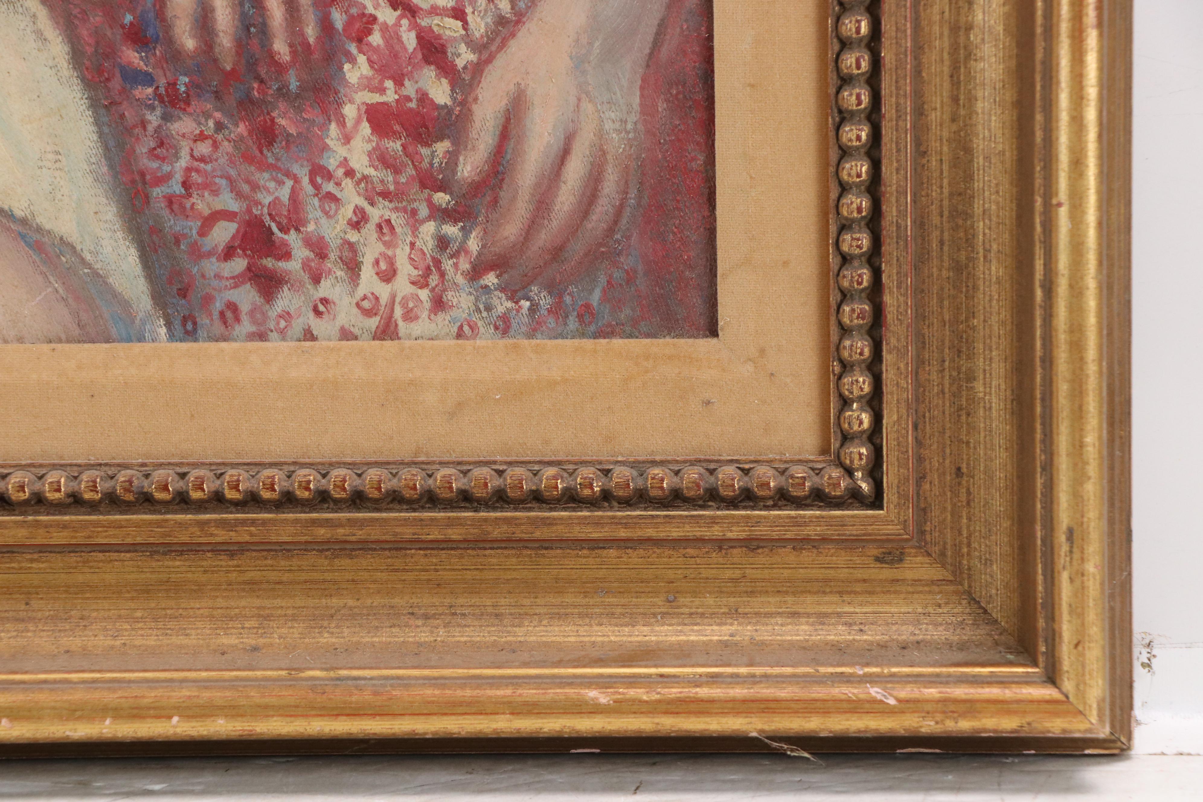 Family Portrait Oil Painting, Circa 1950