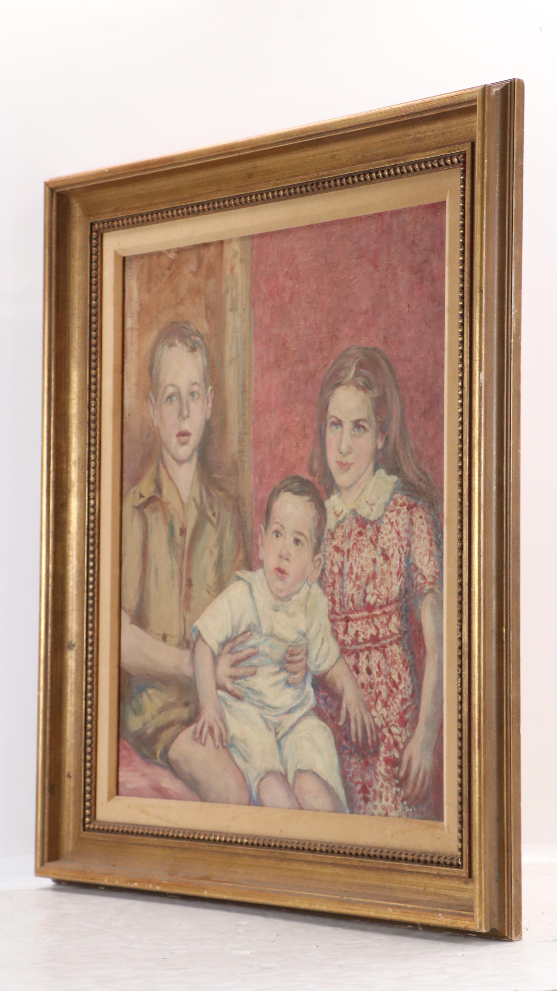 Family Portrait Oil Painting, Circa 1950
