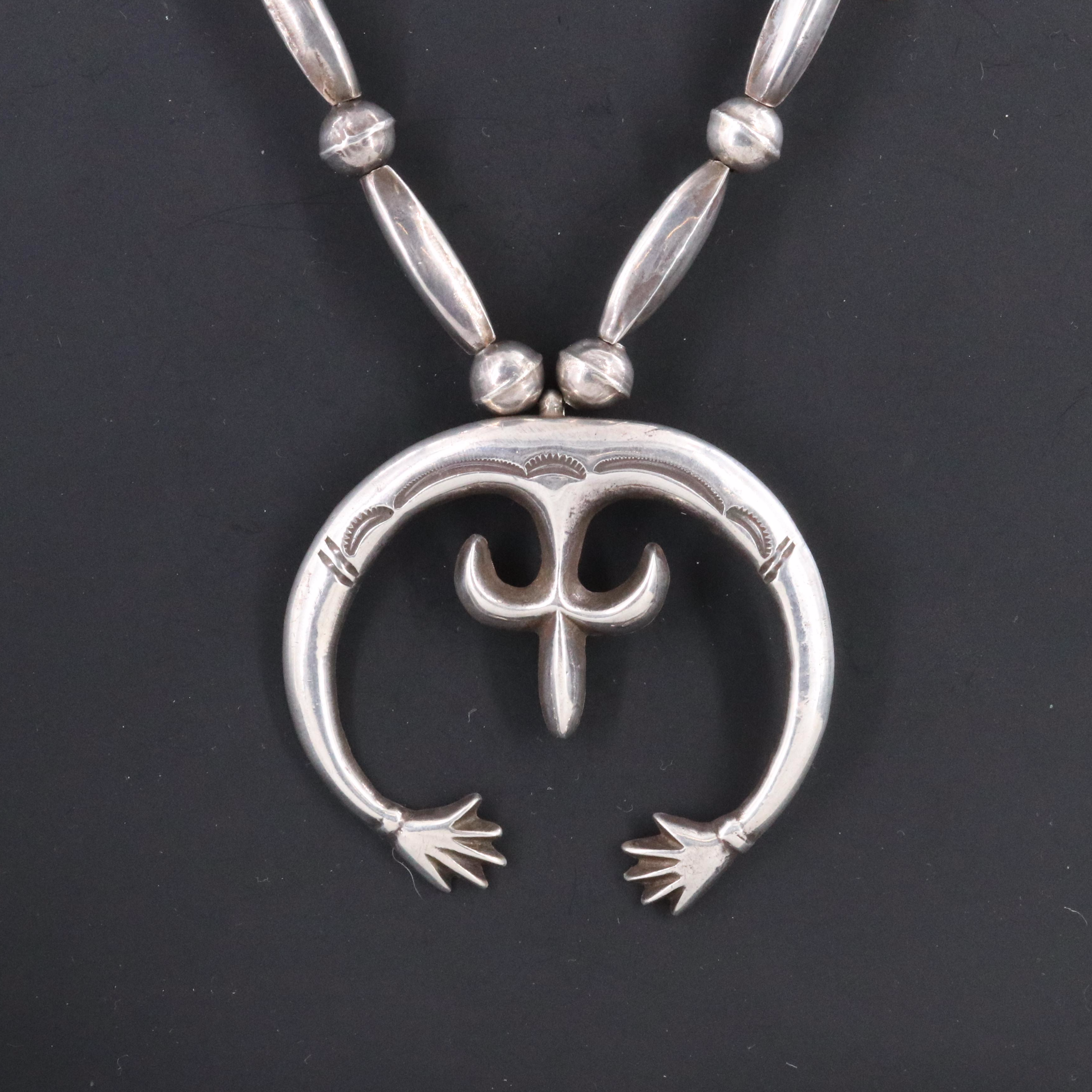 Southwestern Sterling Sancast Naja and Bench Bead Necklace