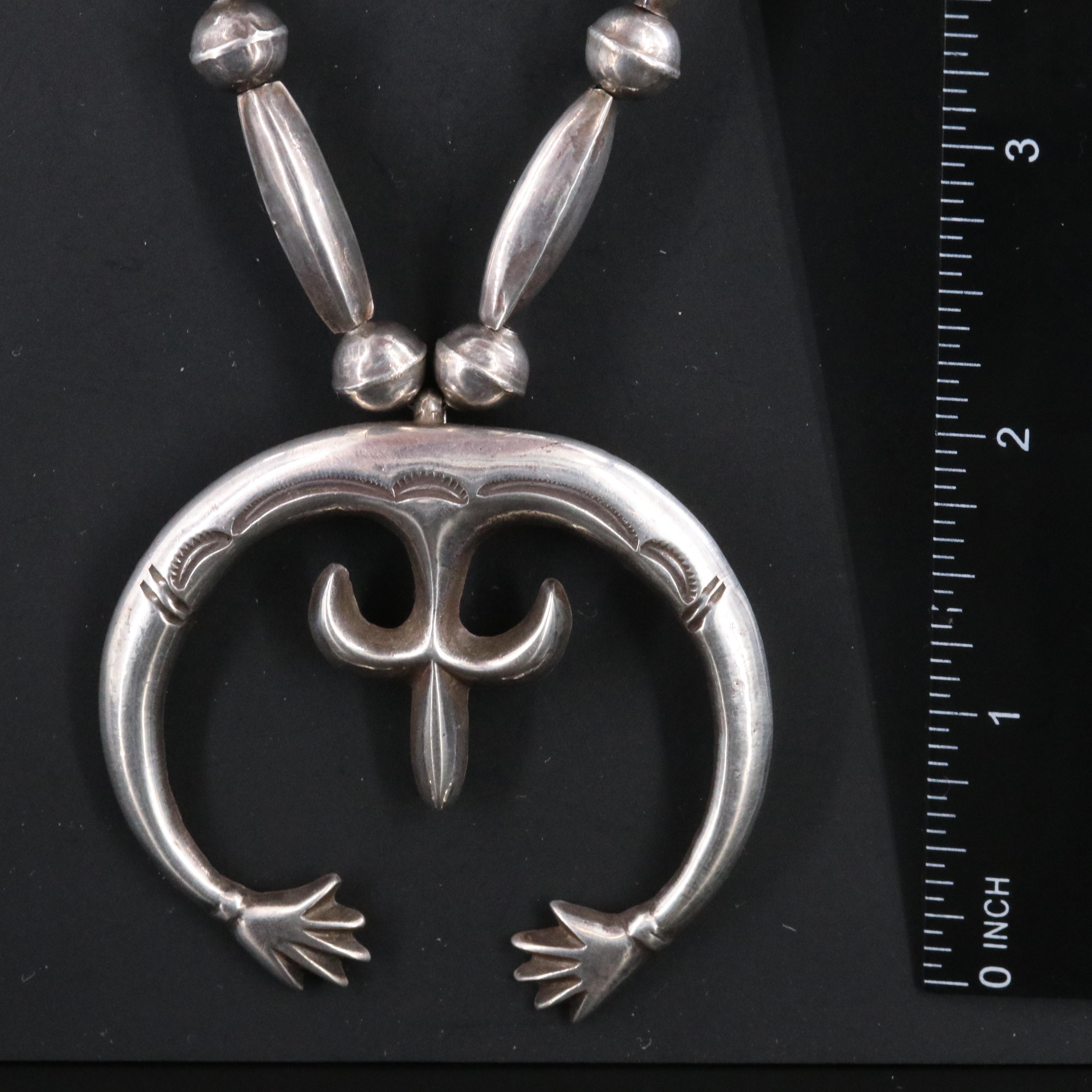 Southwestern Sterling Sancast Naja and Bench Bead Necklace