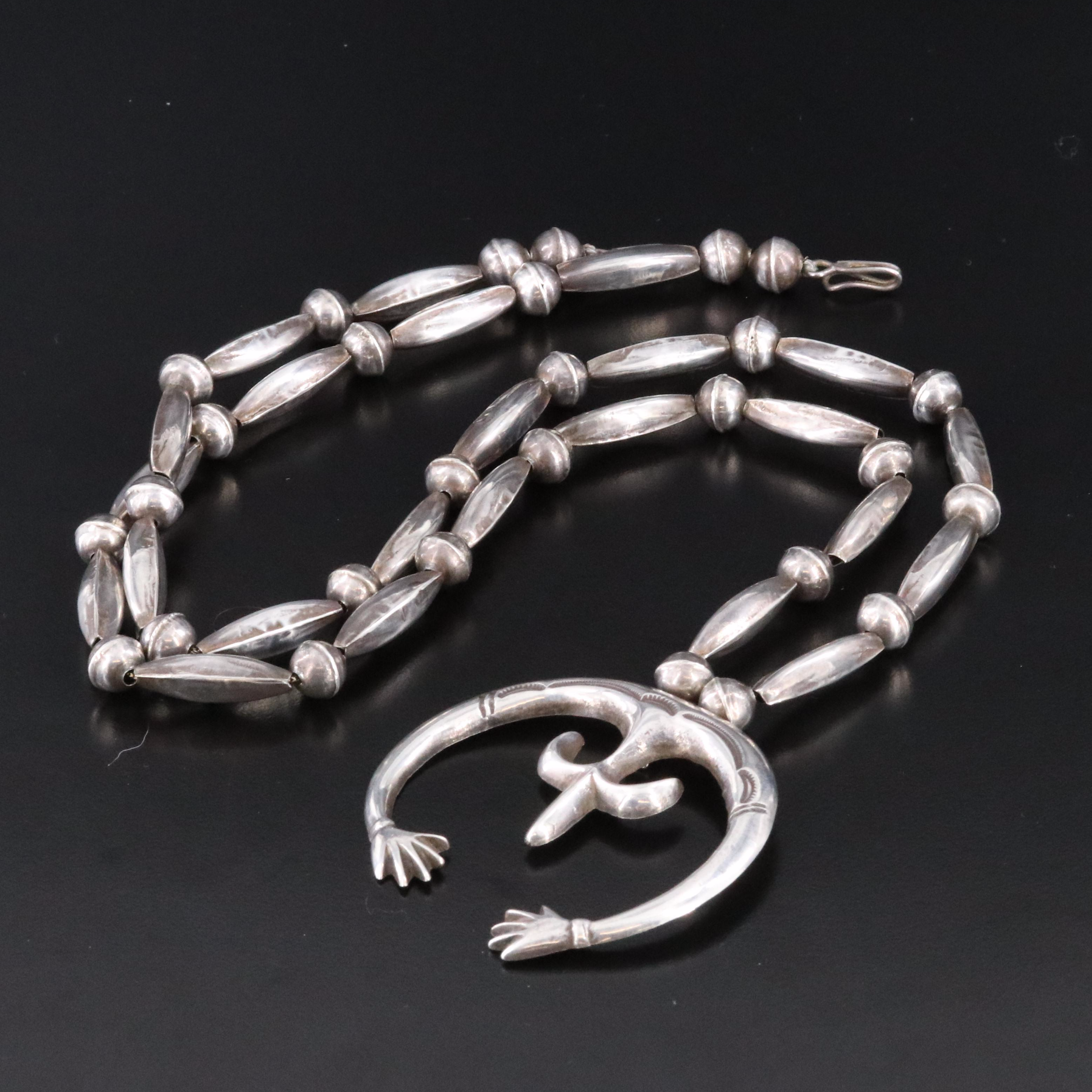 Southwestern Sterling Sancast Naja and Bench Bead Necklace
