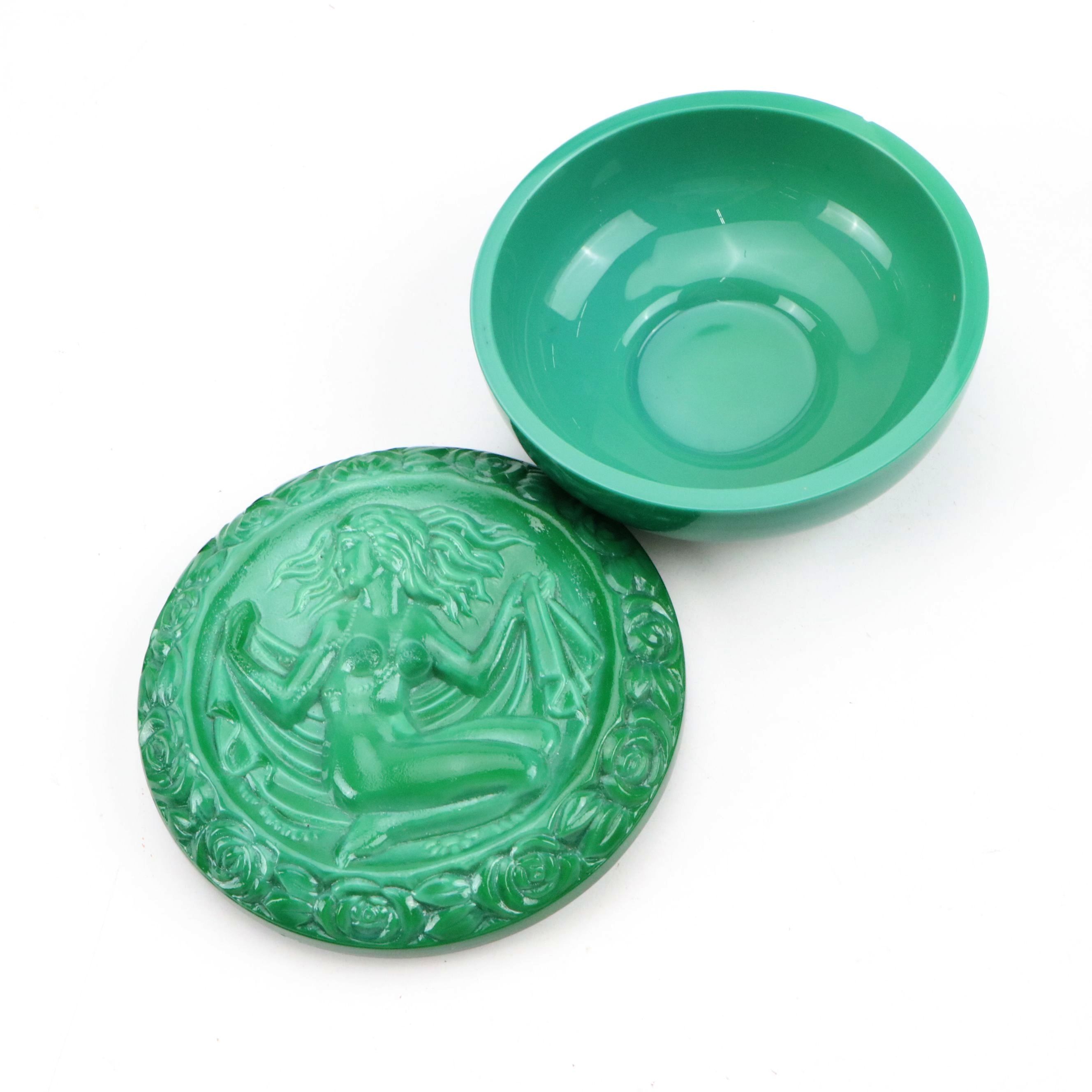 Bohemian Art Deco Desna Malachite Glass Vase with Malachite Glass Box