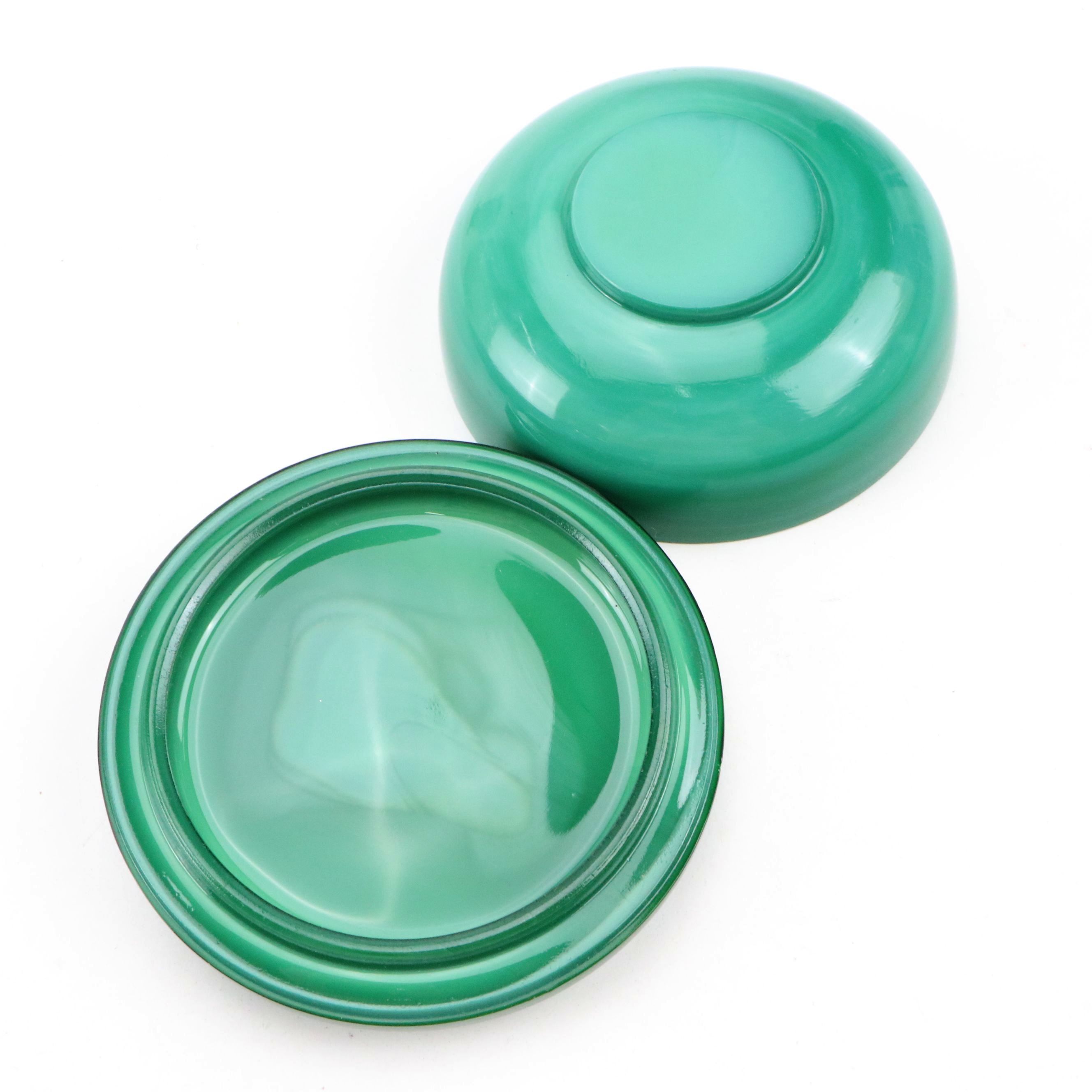 Bohemian Art Deco Desna Malachite Glass Vase with Malachite Glass Box