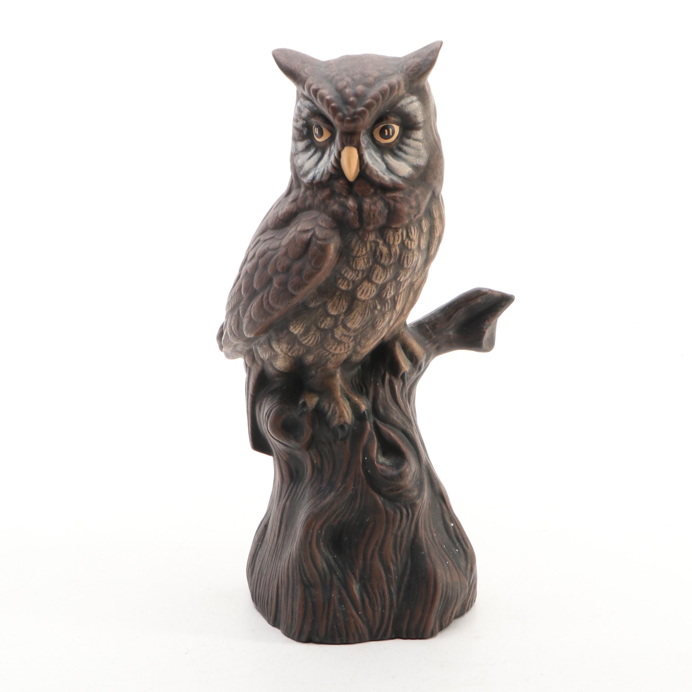 Jumping Fish Ashtray with Ceramic Perched Owl, 20th Century