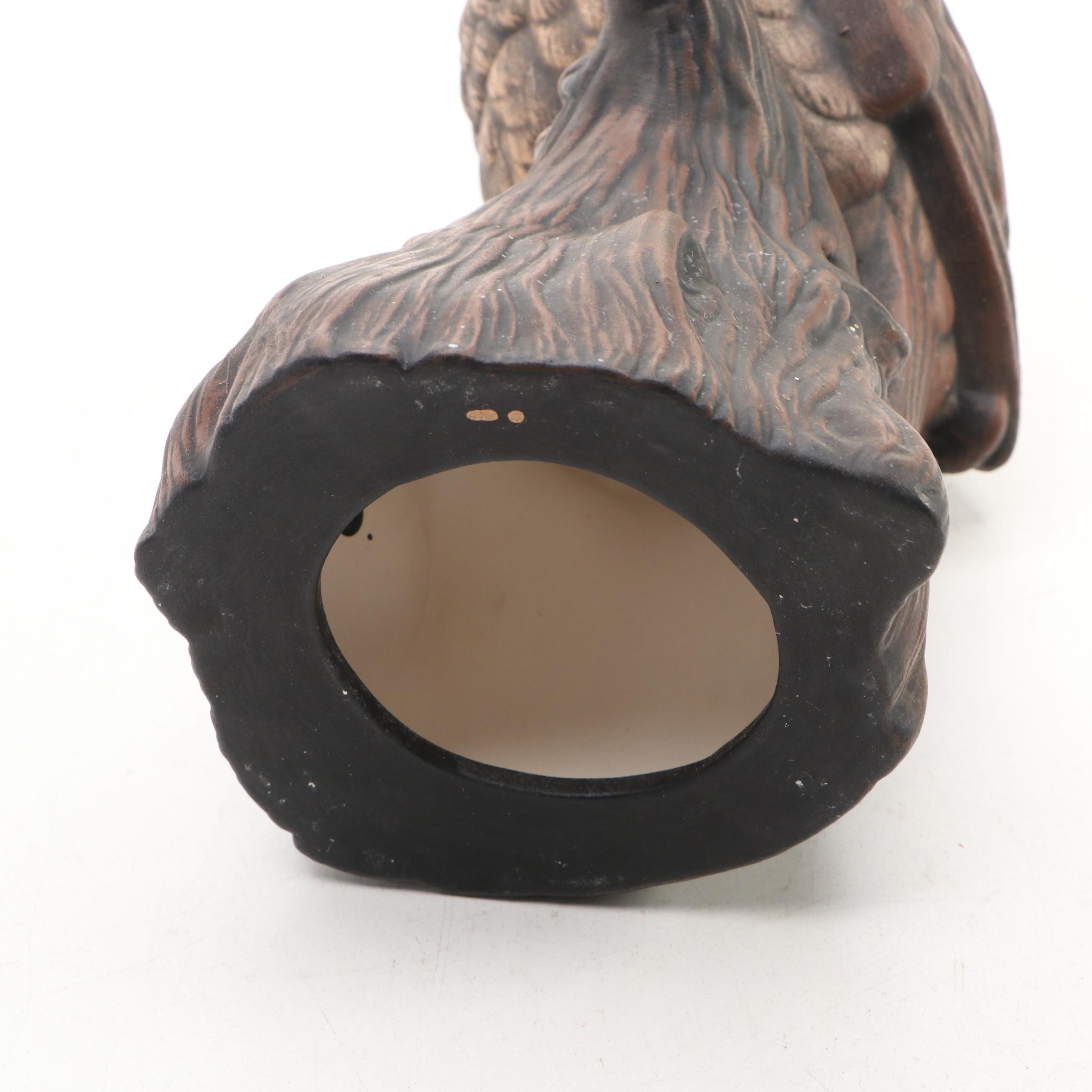 Jumping Fish Ashtray with Ceramic Perched Owl, 20th Century