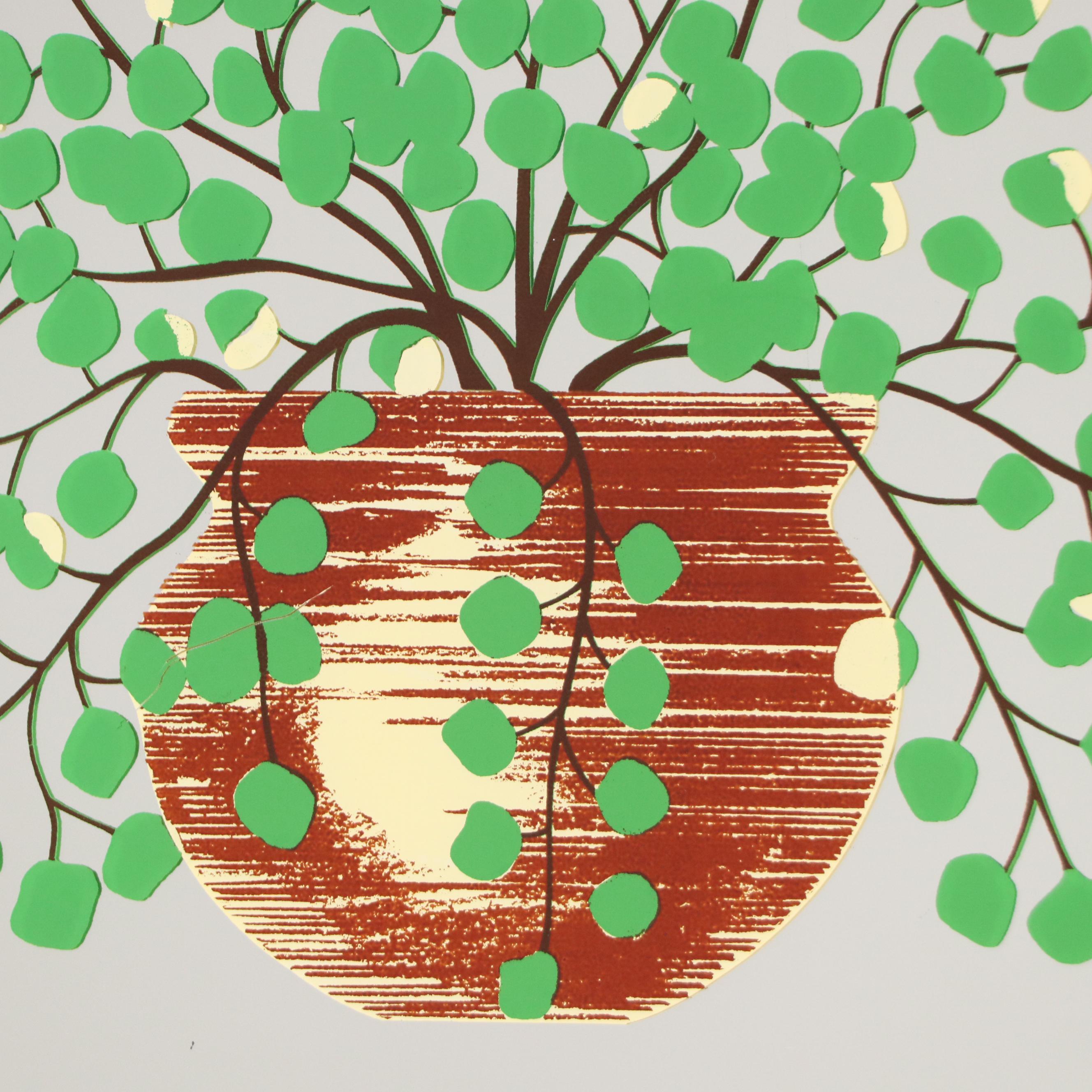 Screenprinted Mirror With Peperomia Plant Motif, Circa 1970