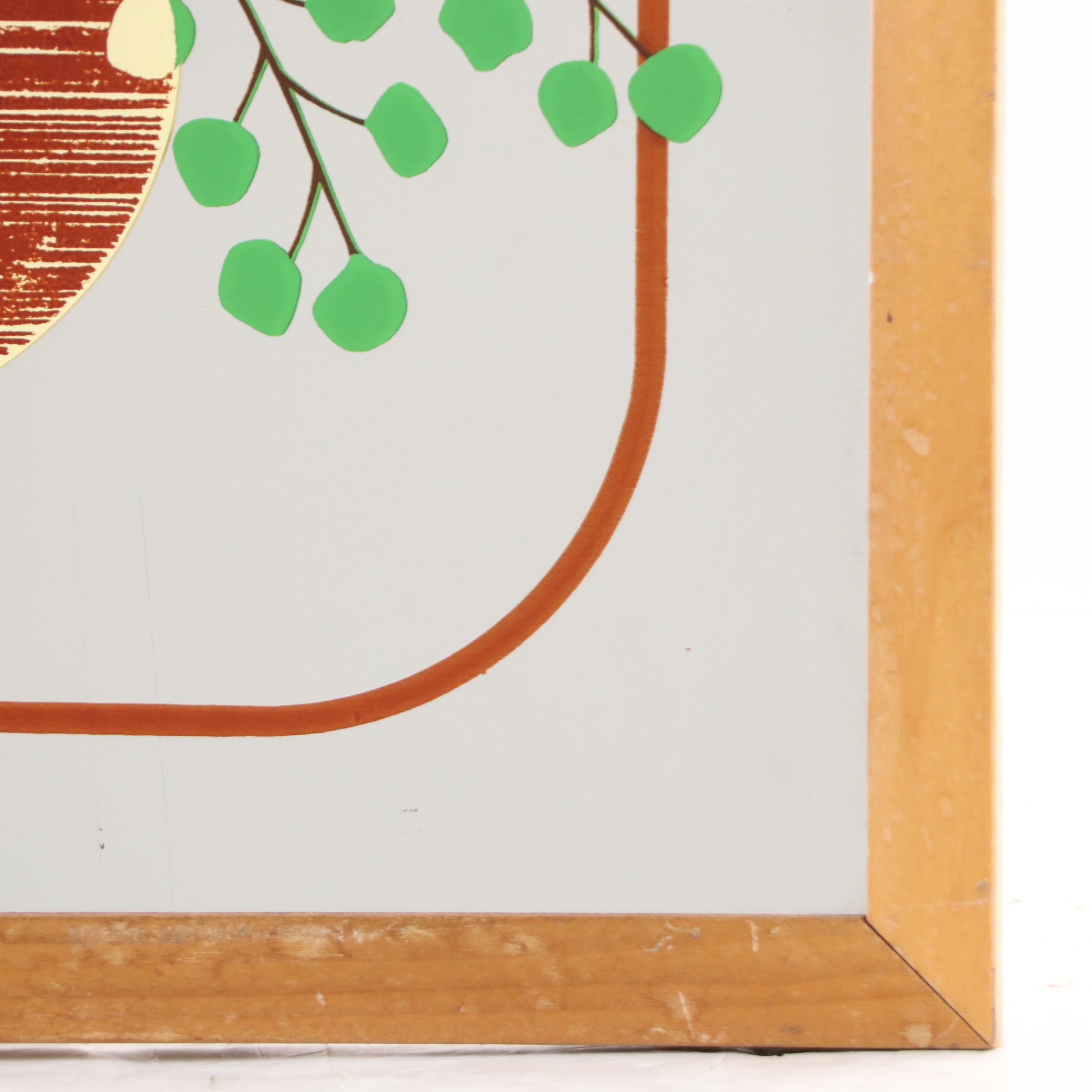 Screenprinted Mirror With Peperomia Plant Motif, Circa 1970