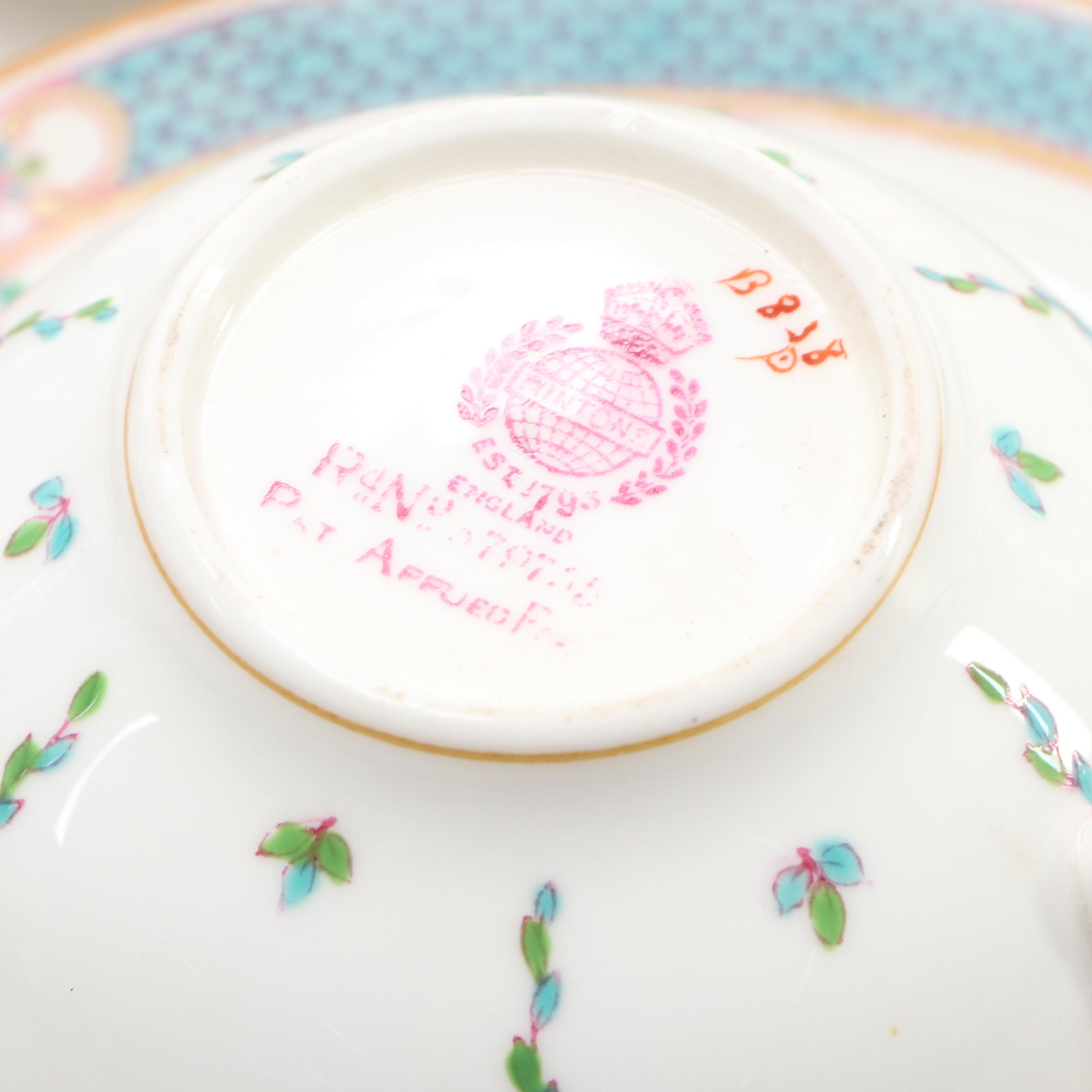 Minton English Porcelain Dessert Plates with Cups and Saucers