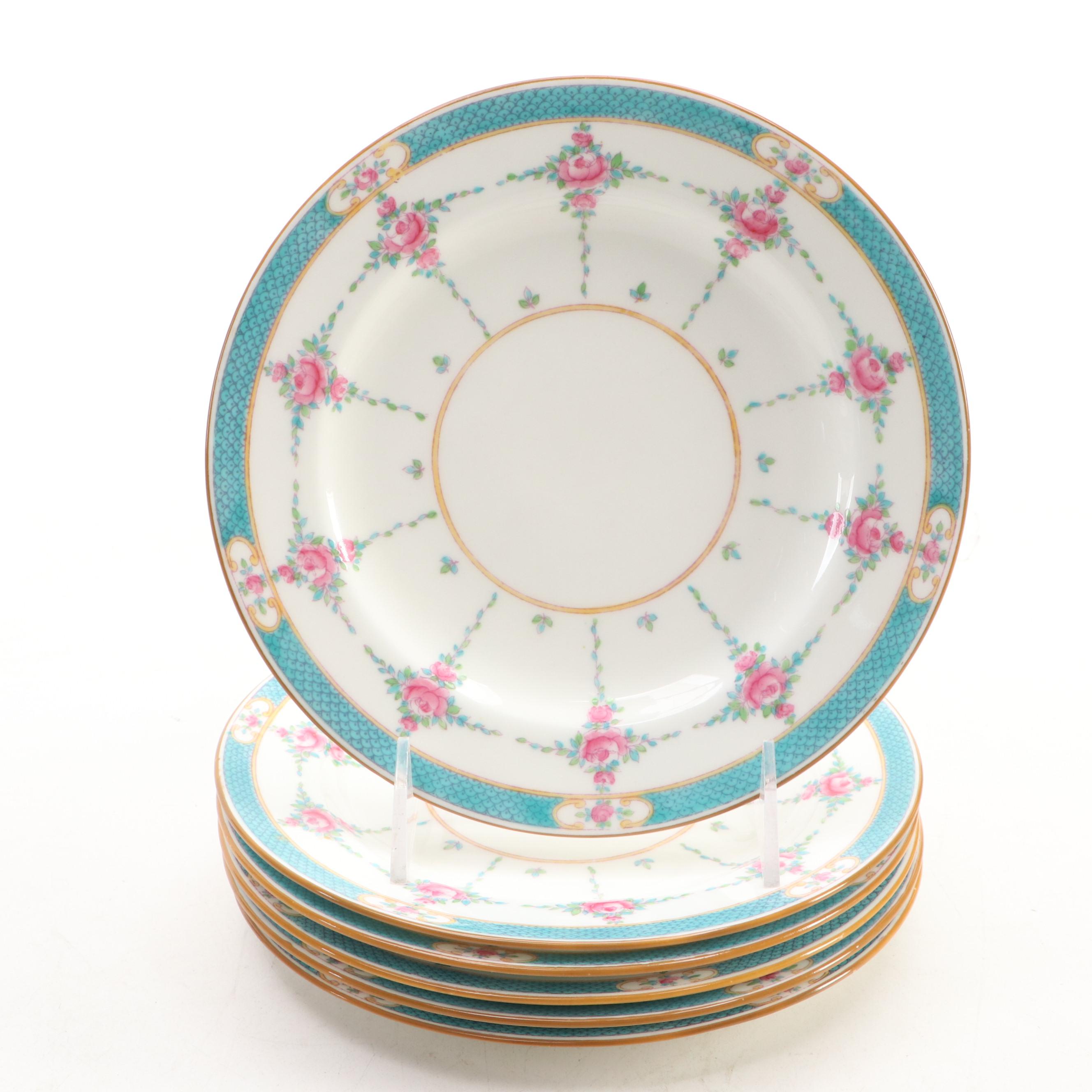 Minton English Porcelain Dessert Plates with Cups and Saucers