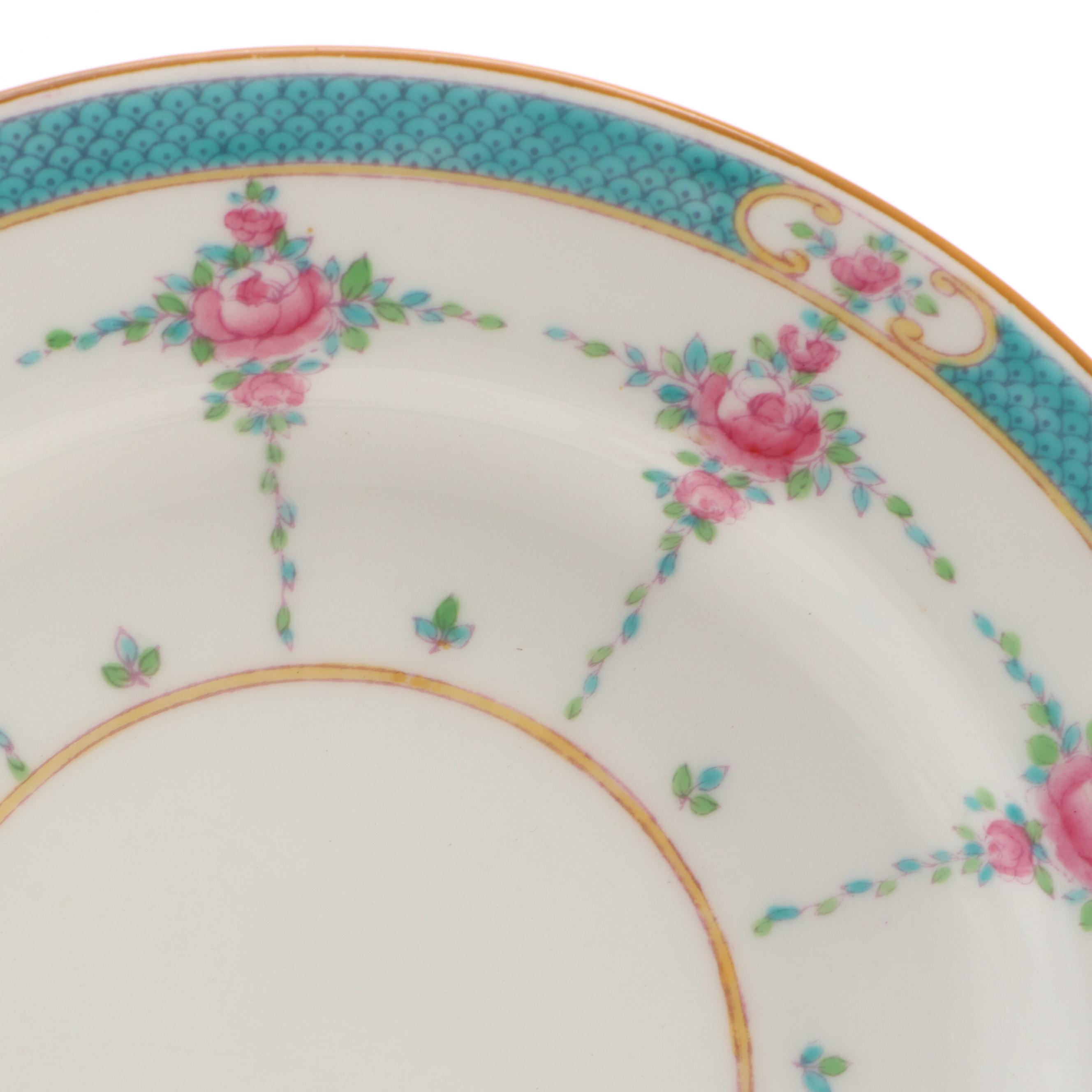 Minton English Porcelain Dessert Plates with Cups and Saucers