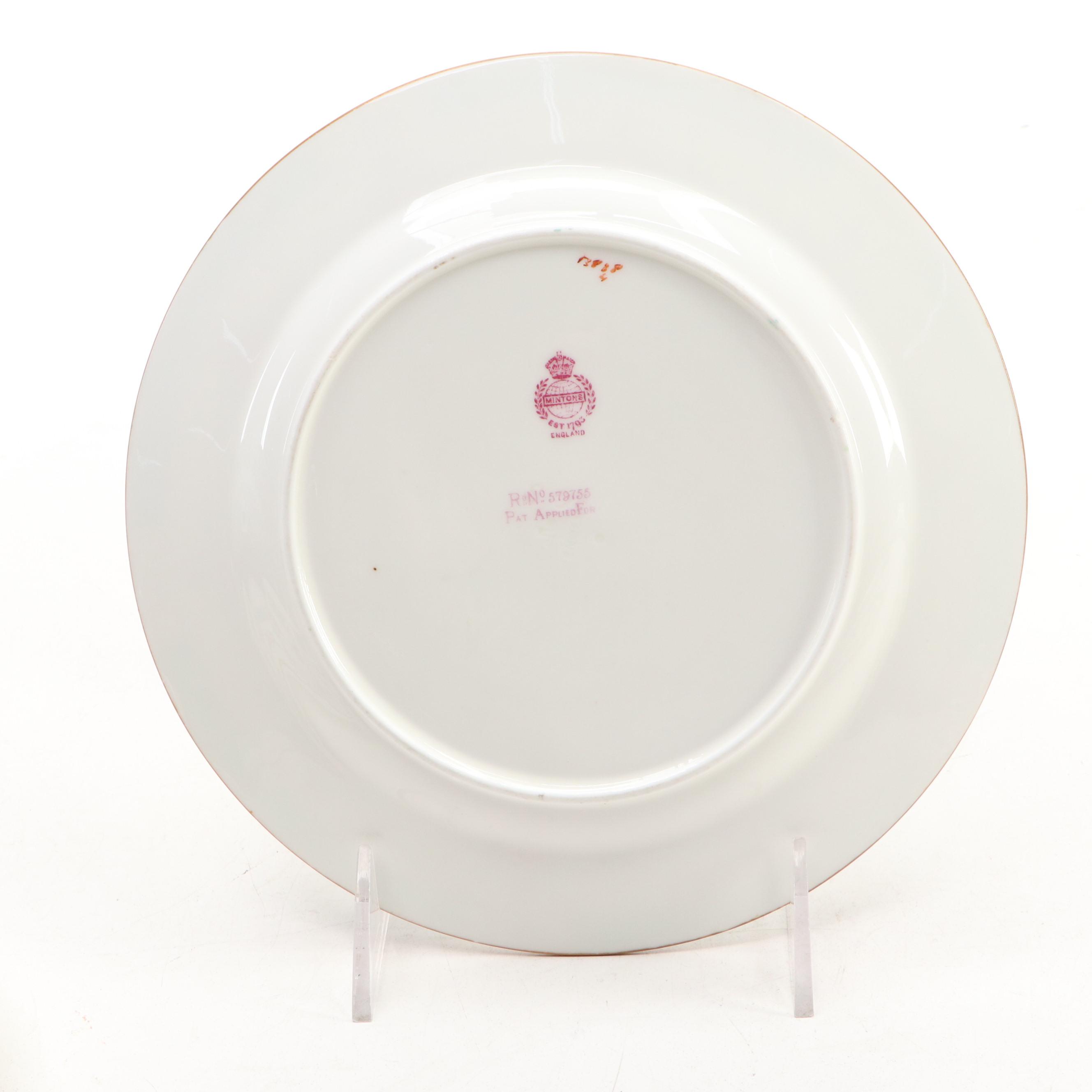 Minton English Porcelain Dessert Plates with Cups and Saucers