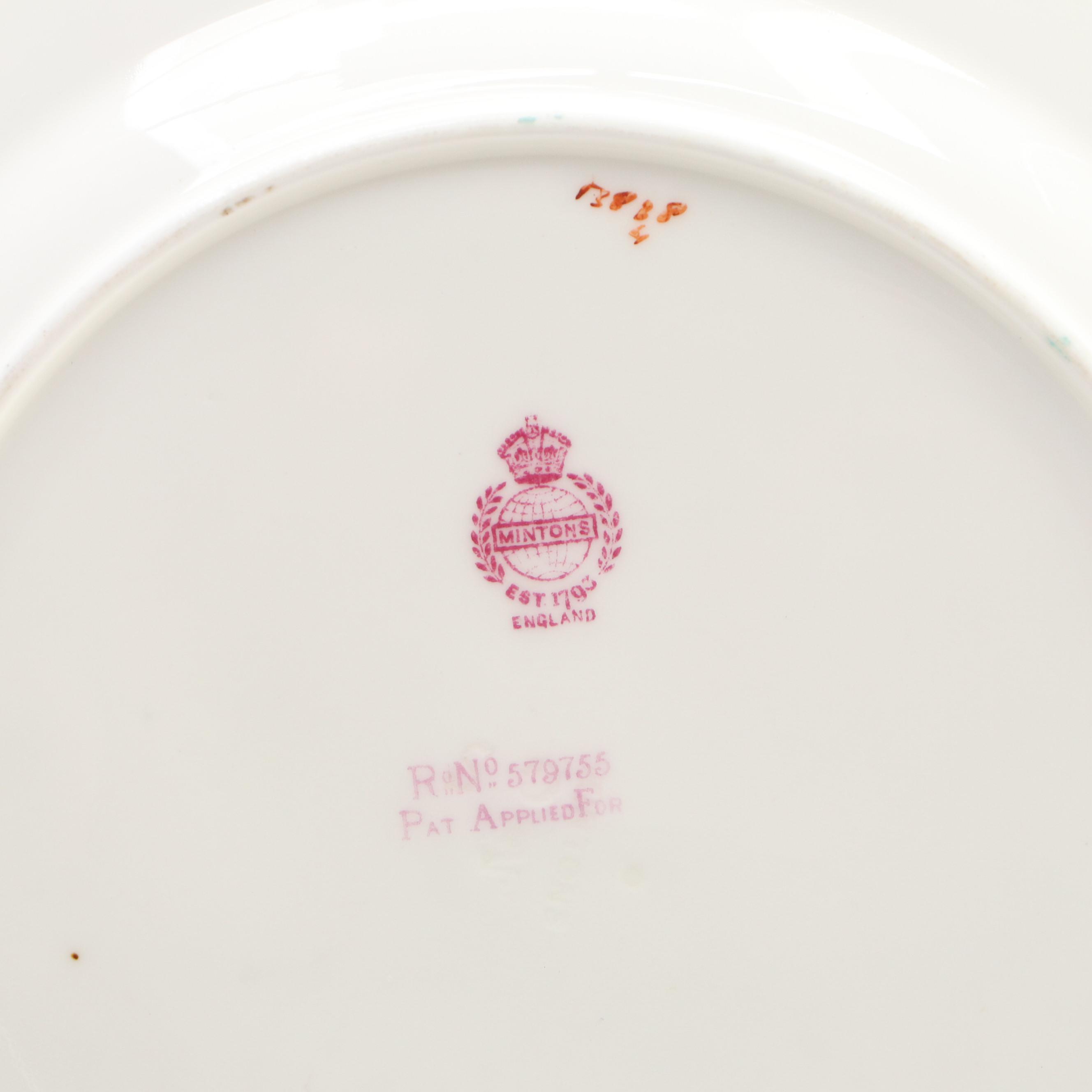 Minton English Porcelain Dessert Plates with Cups and Saucers