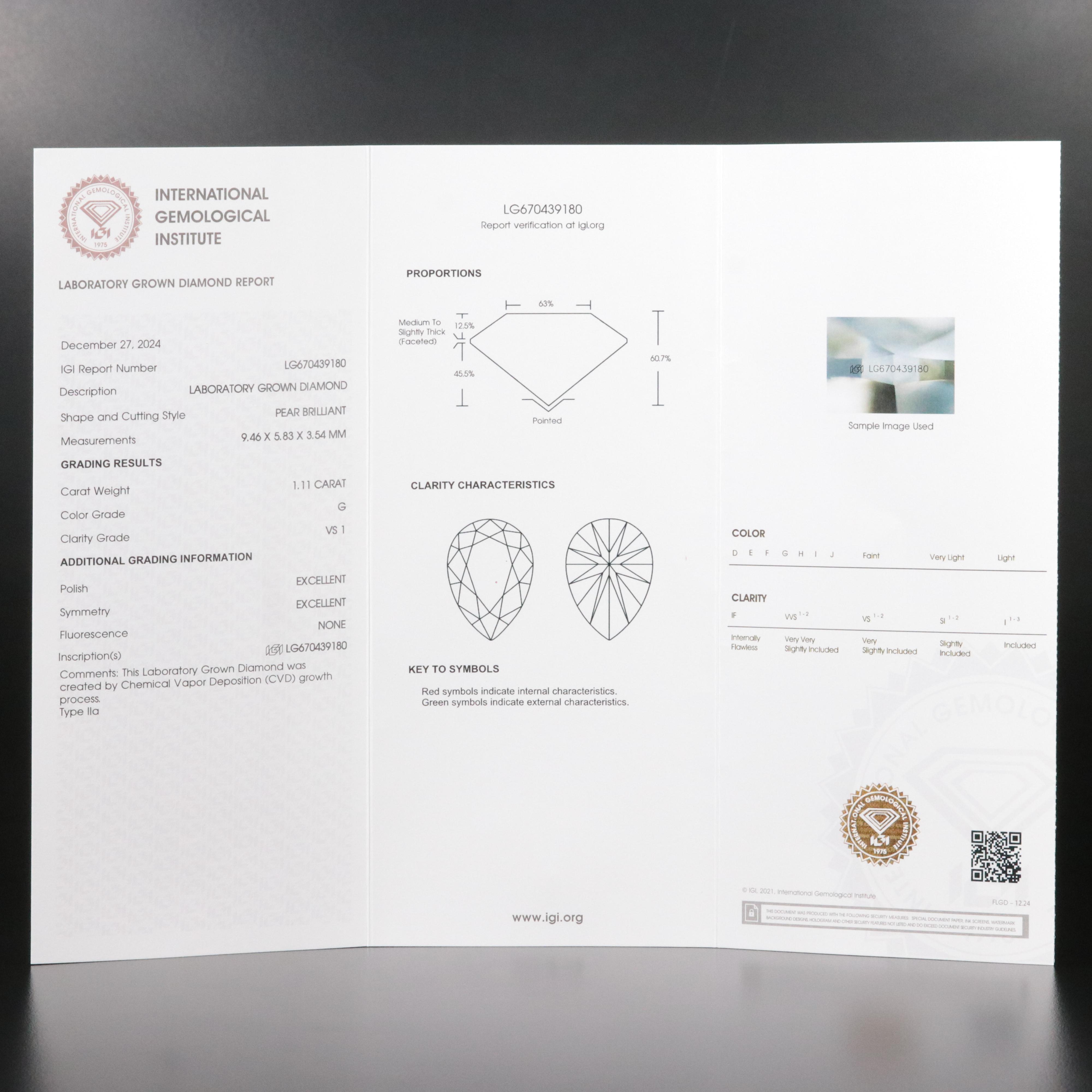 Platinum 1.44 CTW Lab Grown Diamond Ring with IGI Report