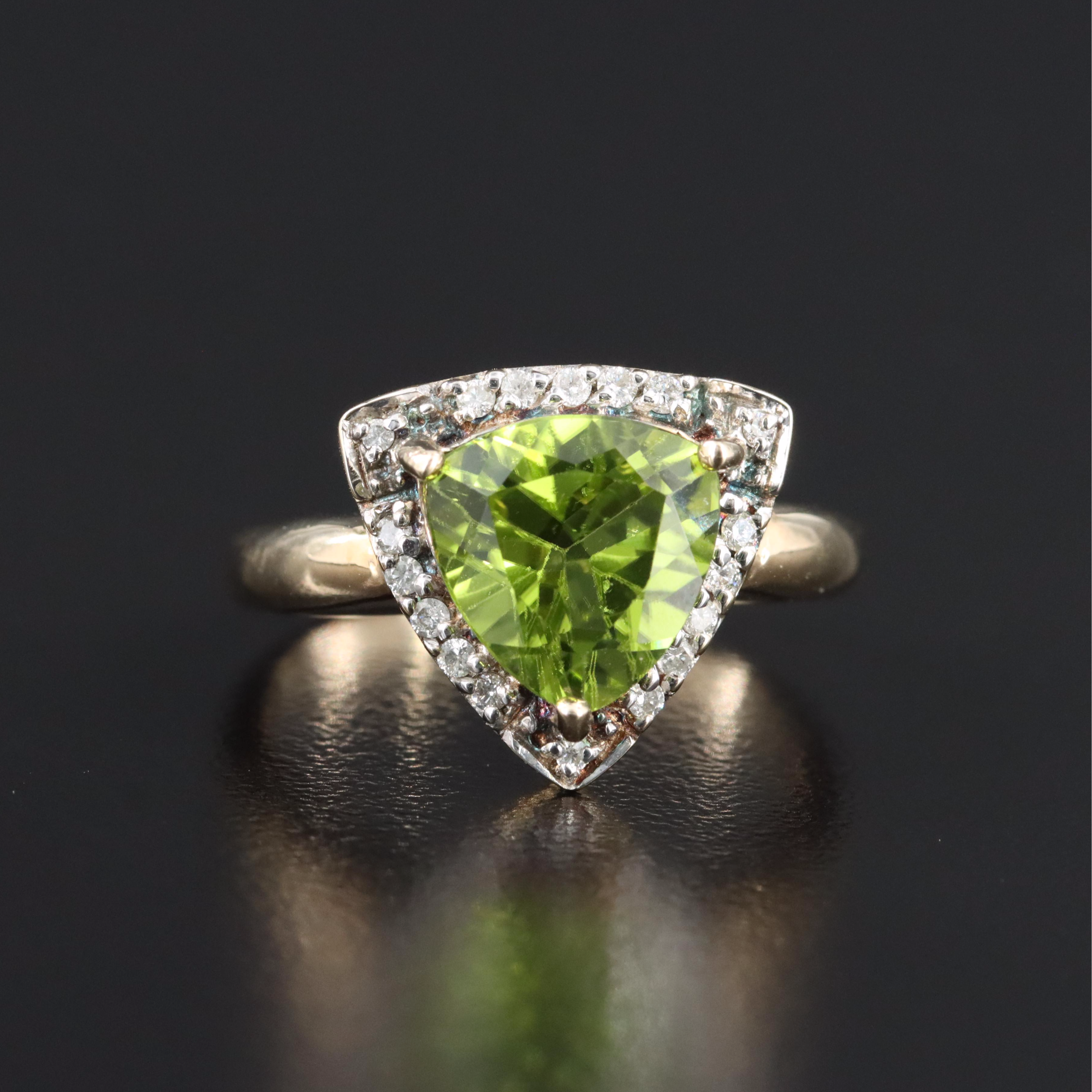 9K Peridot and Diamond Ring