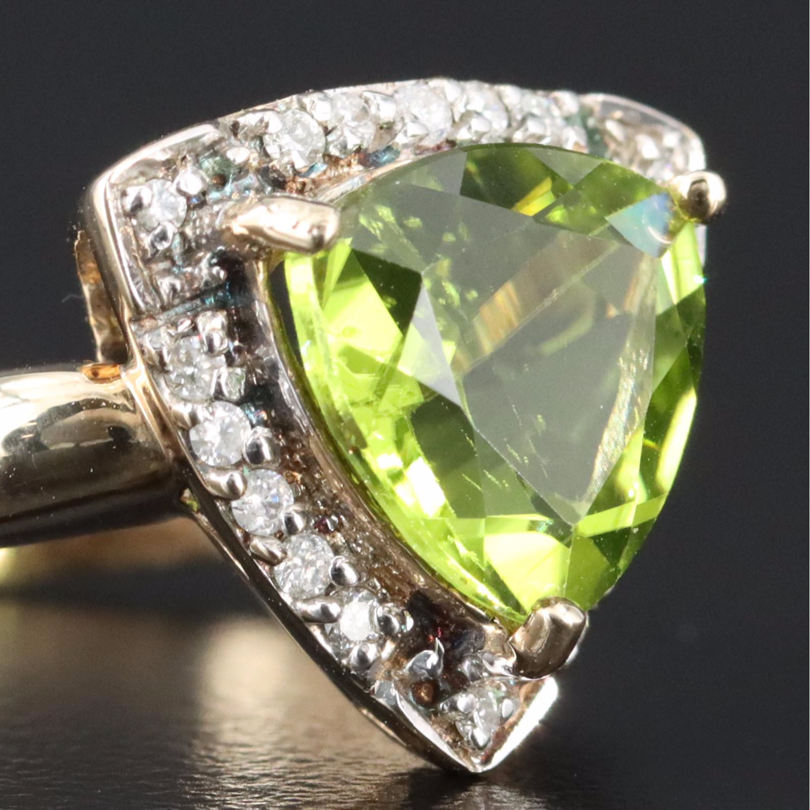 9K Peridot and Diamond Ring