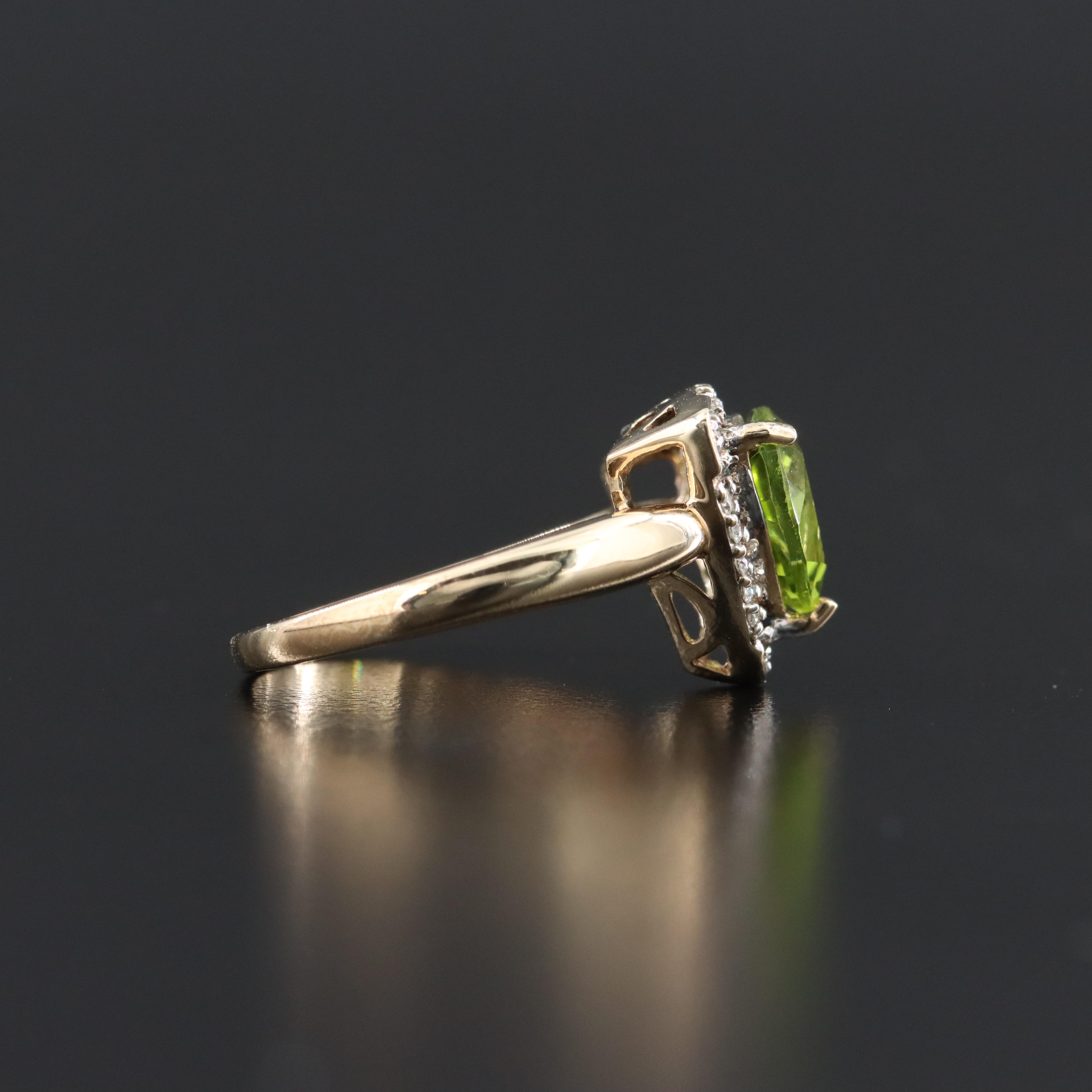 9K Peridot and Diamond Ring