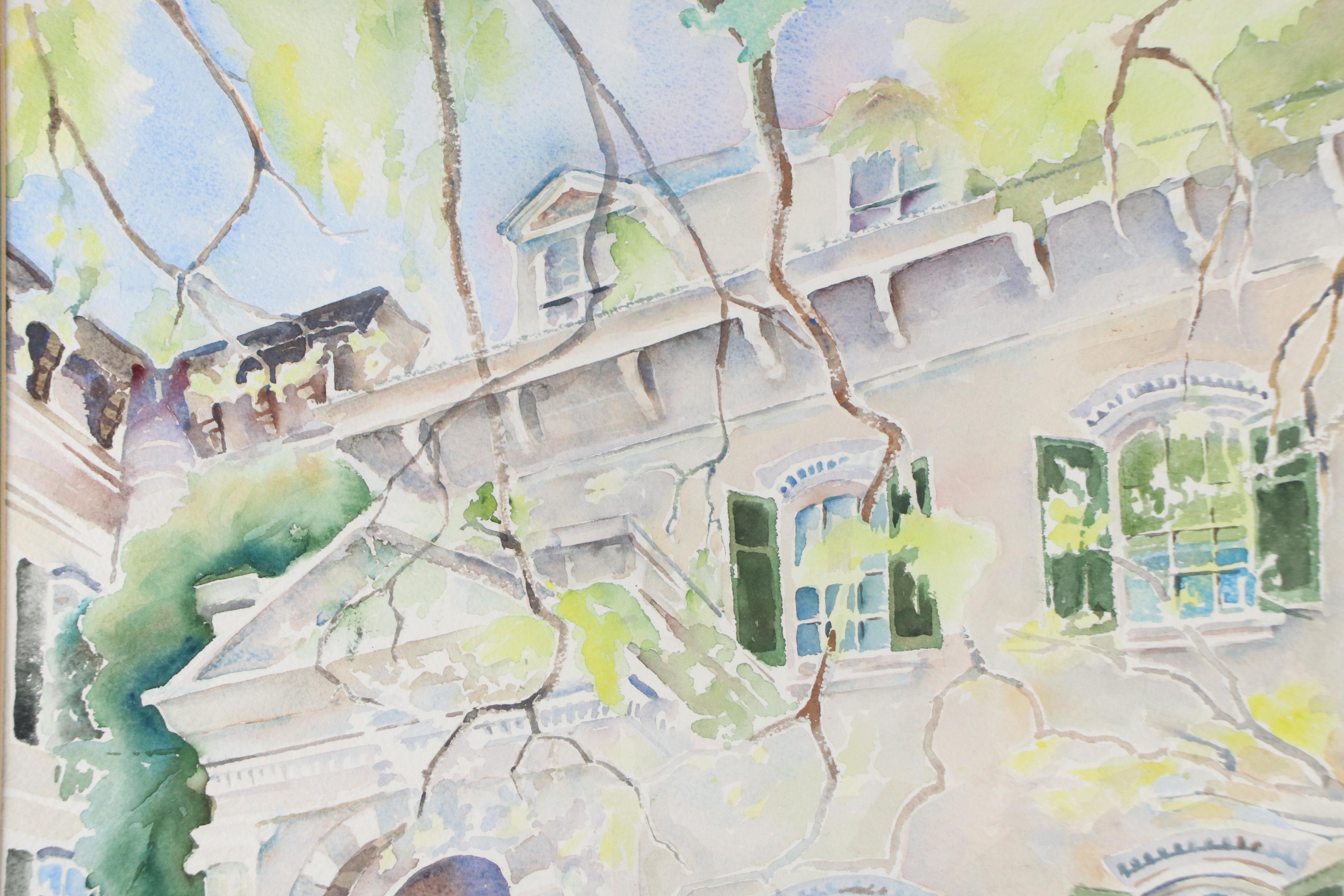 Leora Boyd Residential Landscape Watercolor Painting, 1976