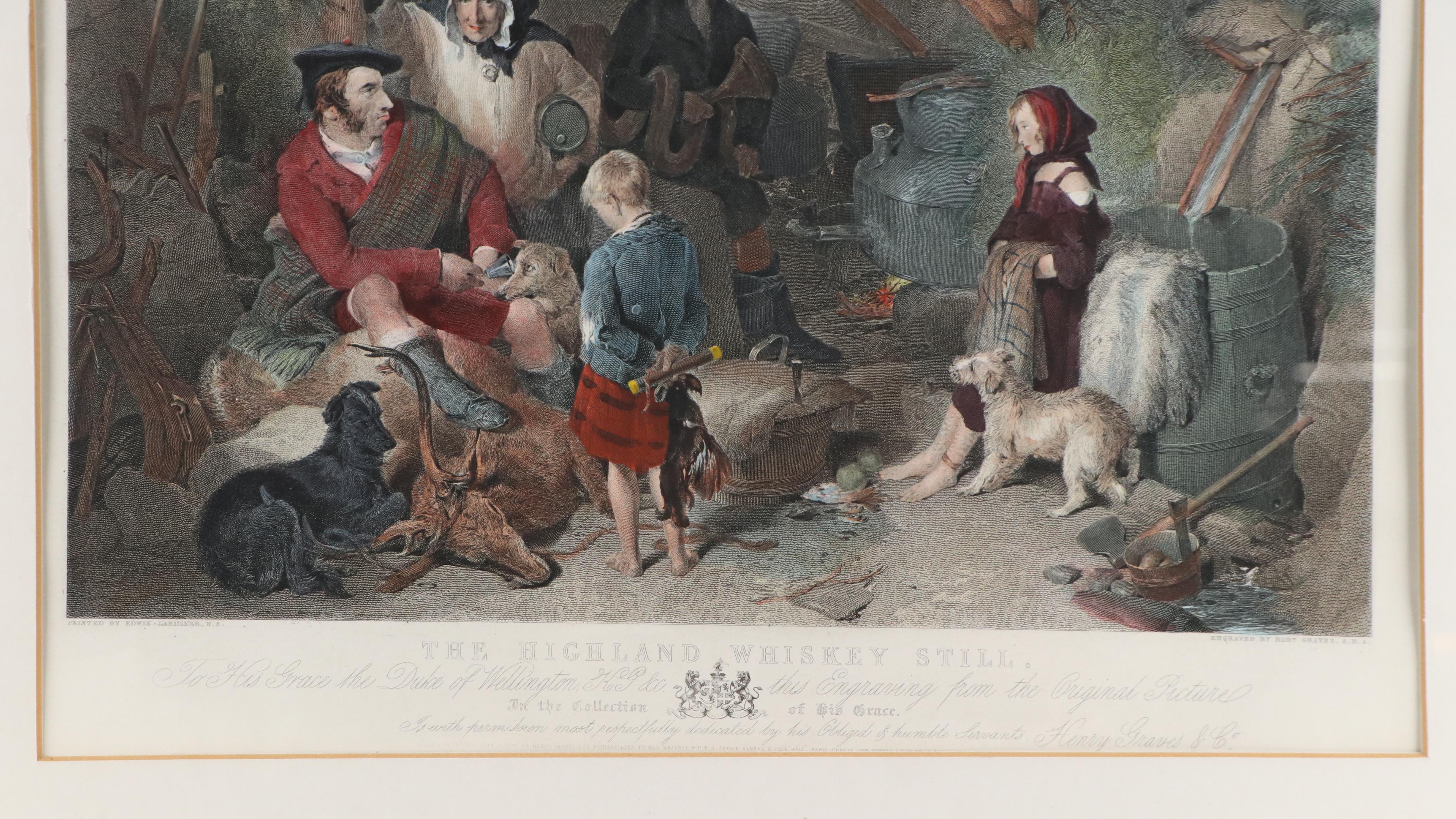 Hand-Colored Engraving After Sir Edwin Landseer "The Highland Whiskey Still"