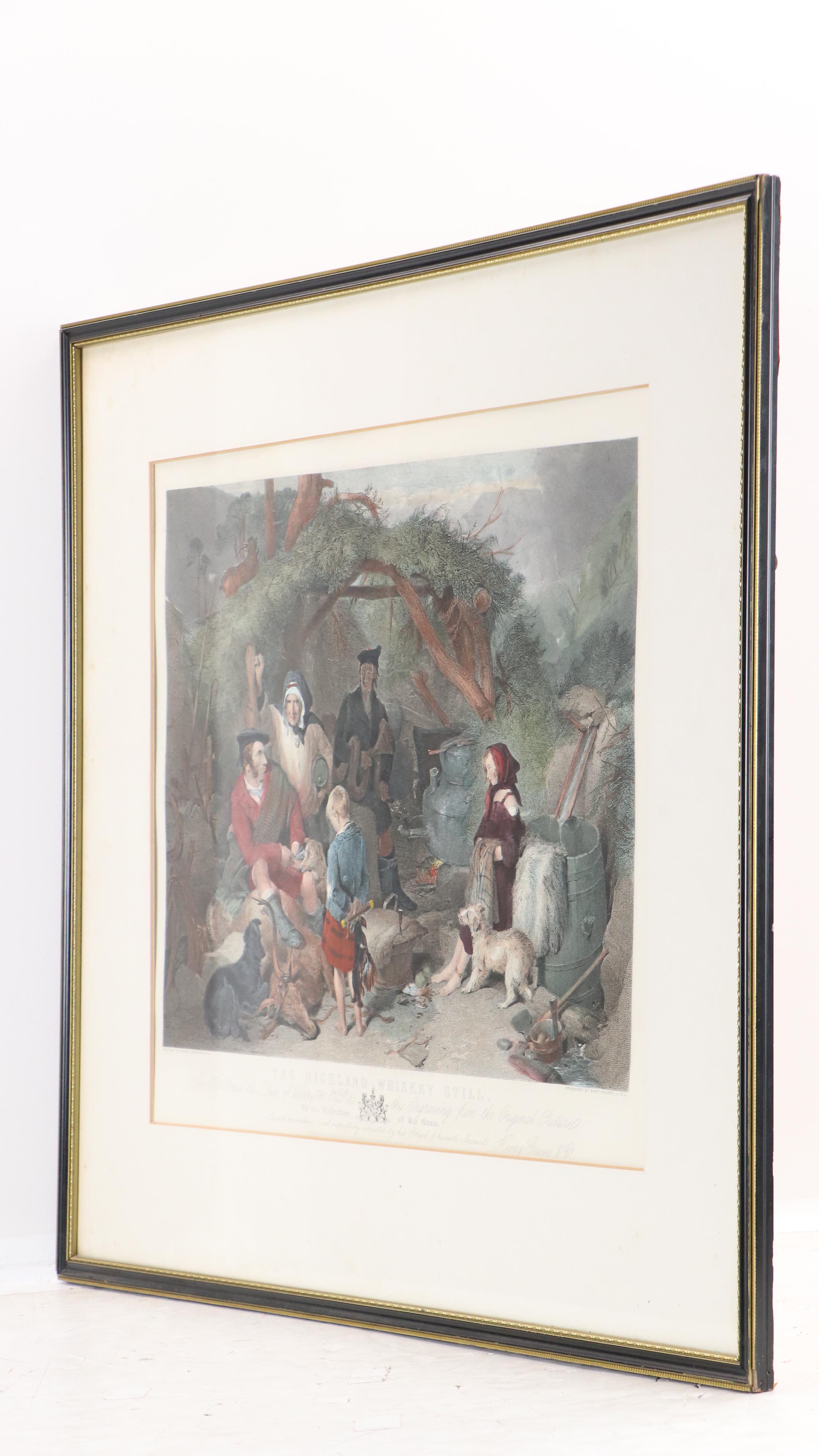 Hand-Colored Engraving After Sir Edwin Landseer "The Highland Whiskey Still"