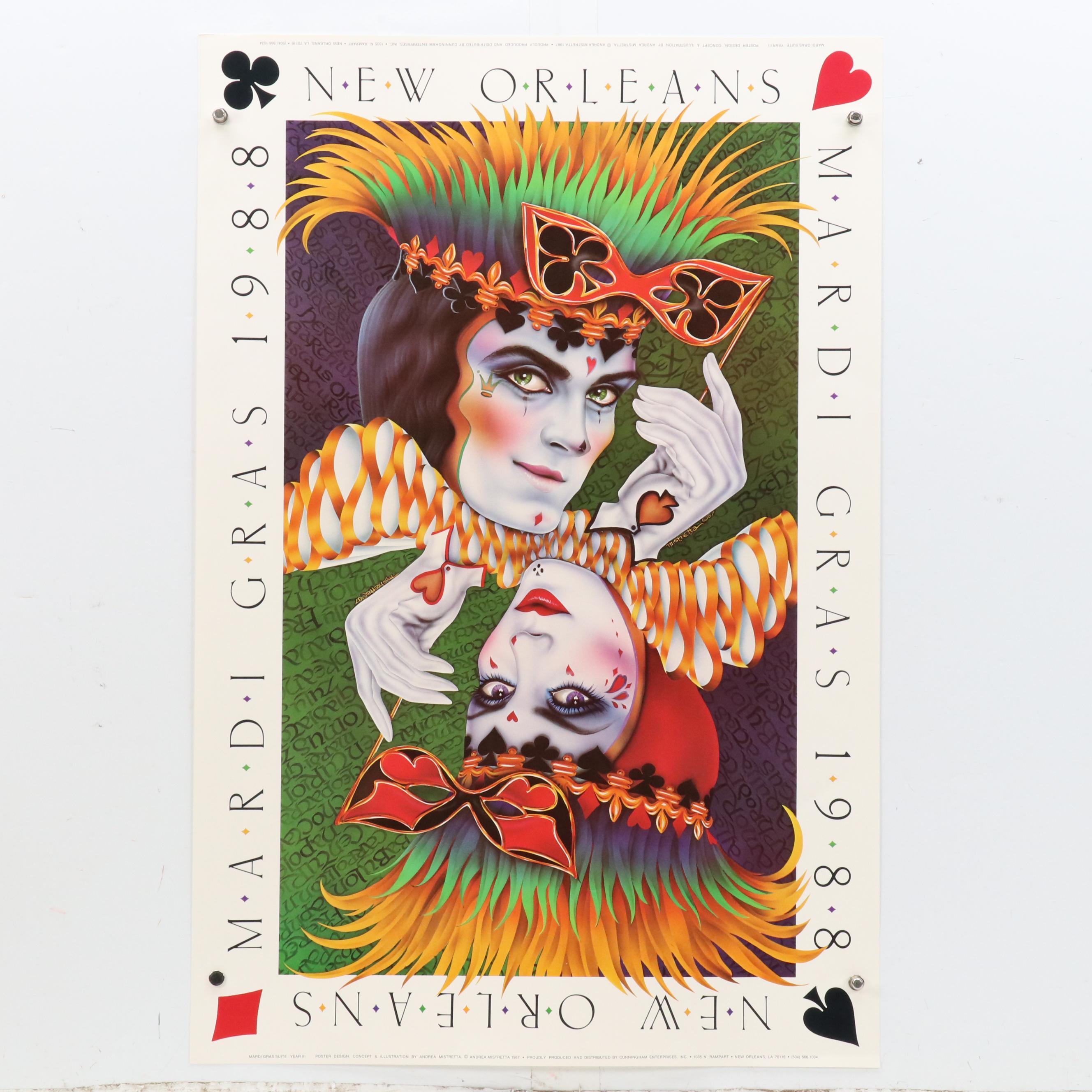 Mardi Gras Offset Lithograph Posters After L. Harris and A. Mistretta, 1980s-90