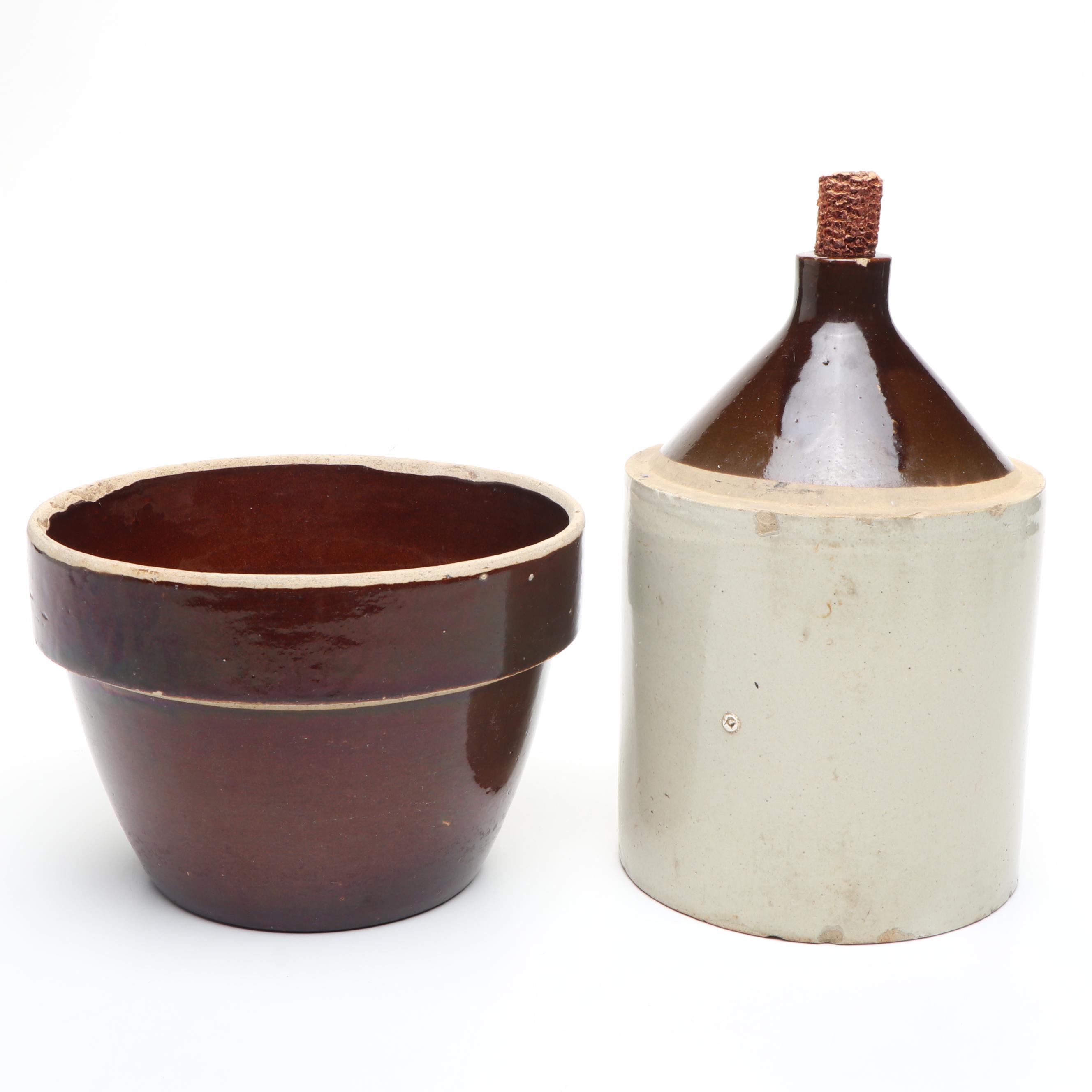 Stoneware Handled Jug with Ceramic Planter