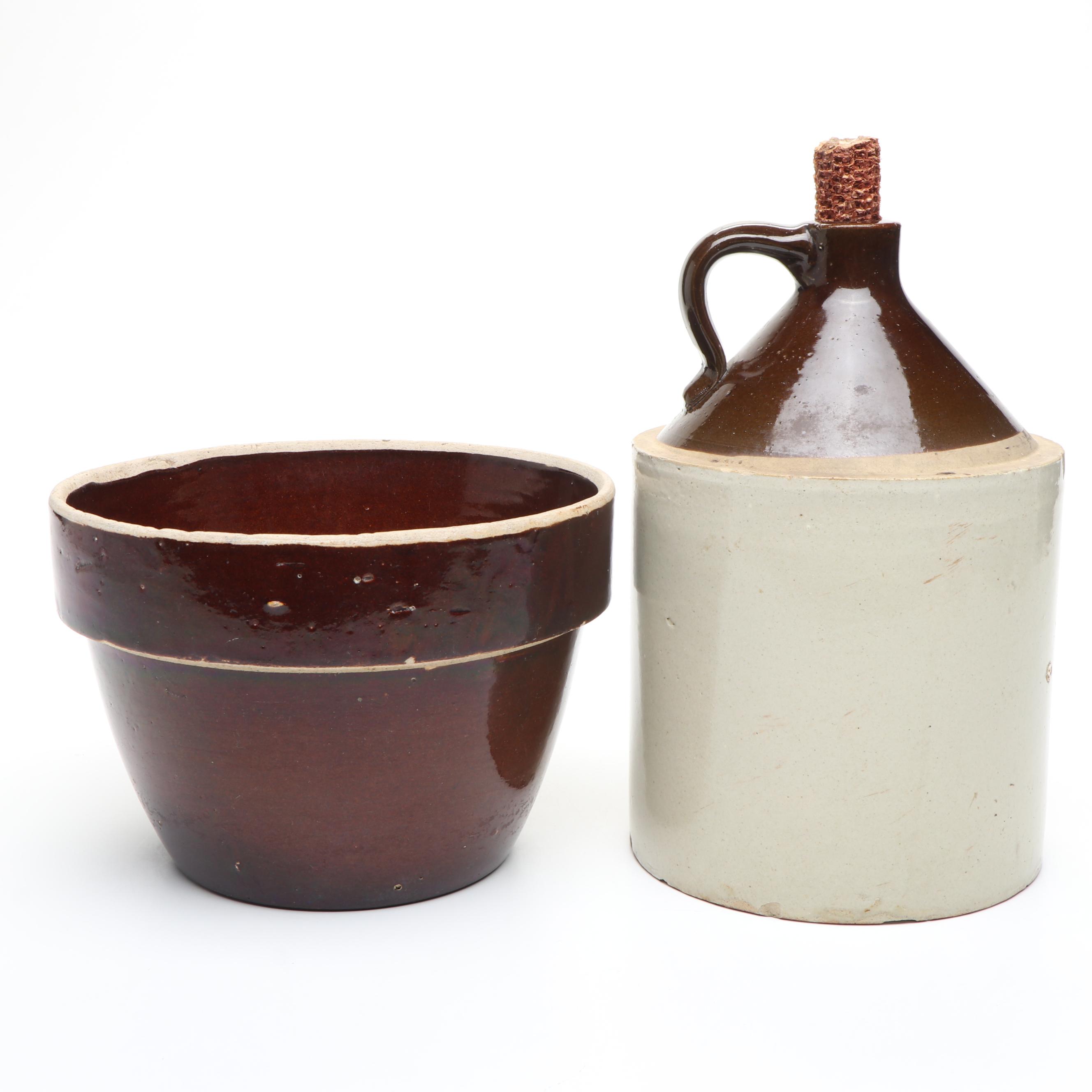 Stoneware Handled Jug with Ceramic Planter