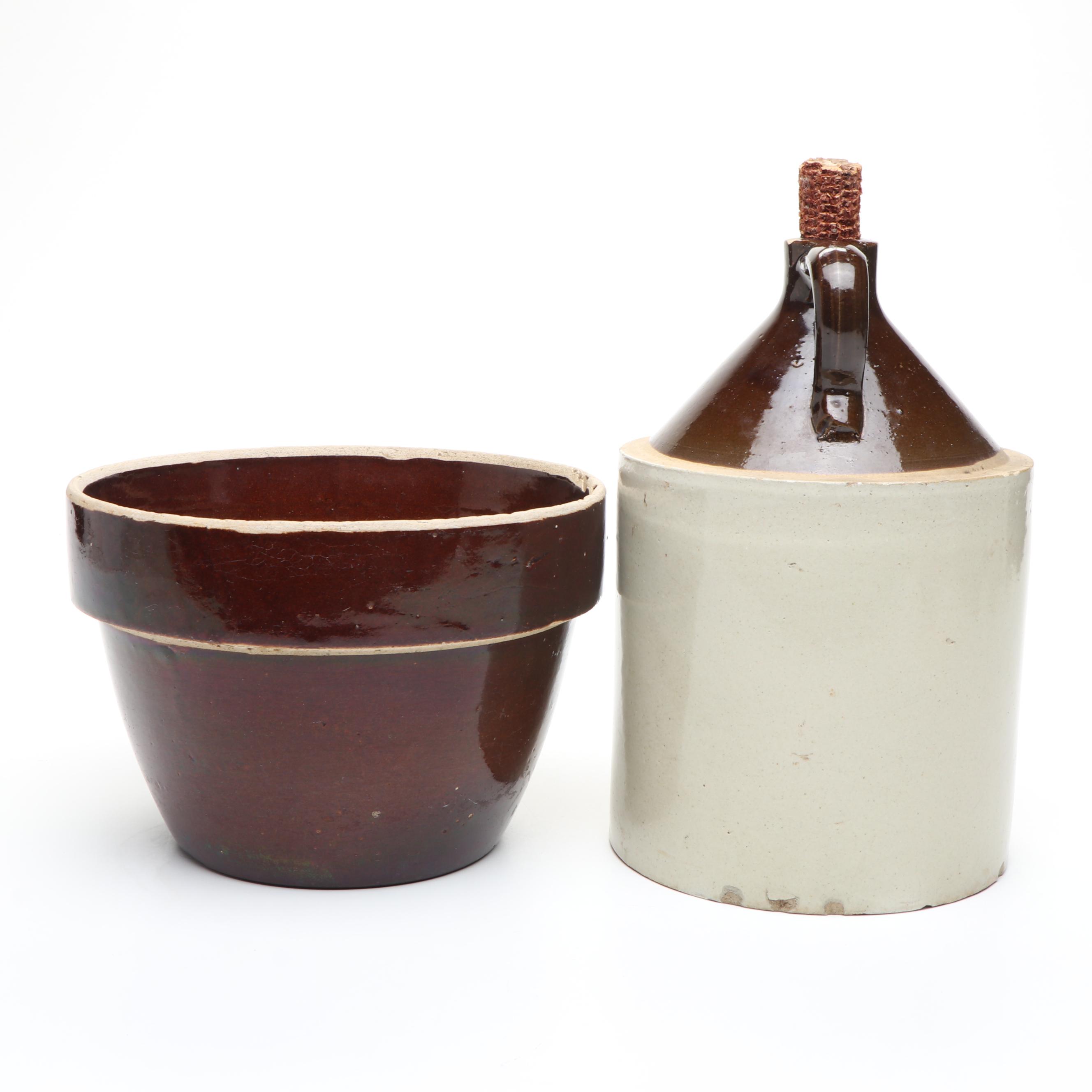 Stoneware Handled Jug with Ceramic Planter