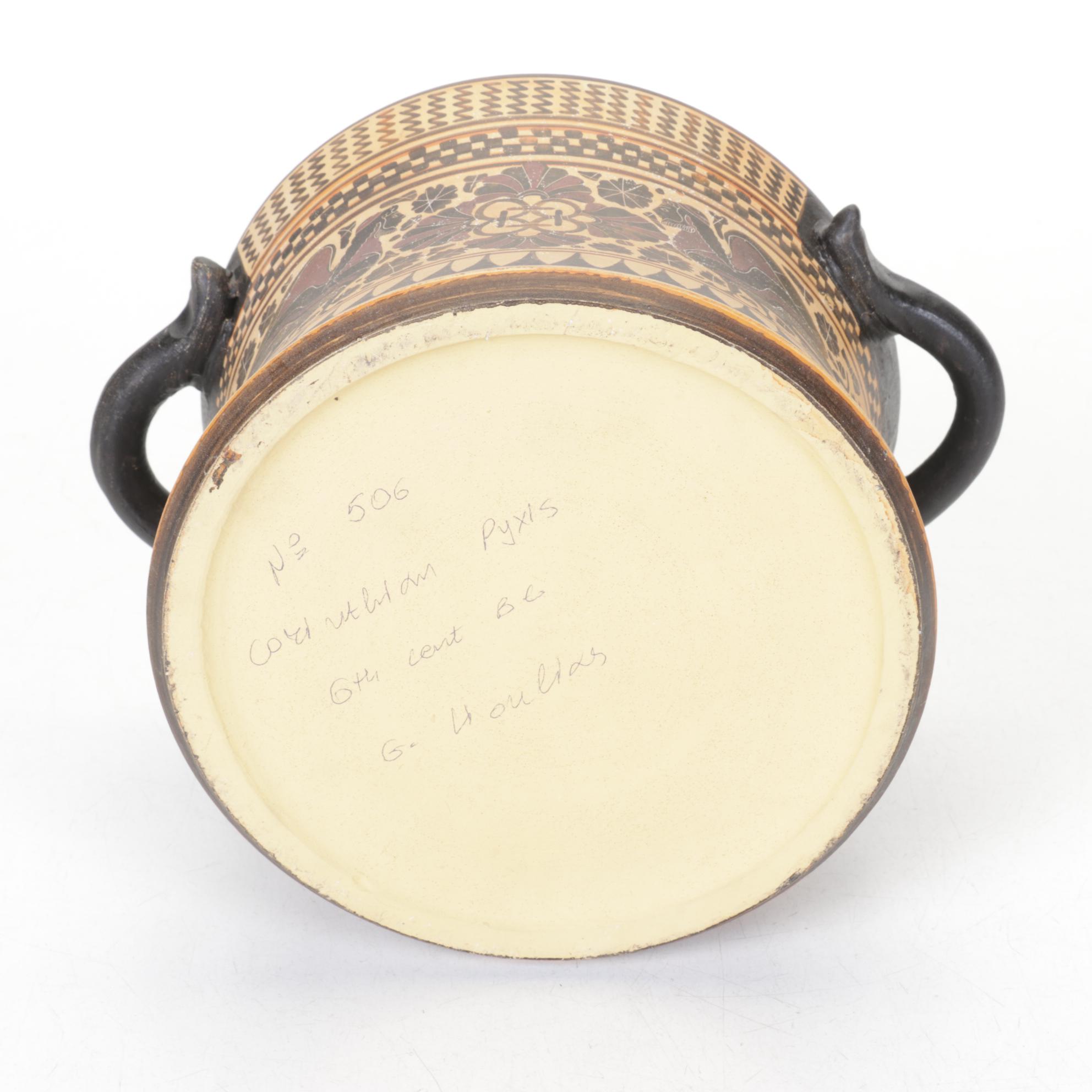 Reproduction Hand-Decorated Terracotta Corinthian Pyxls Jar