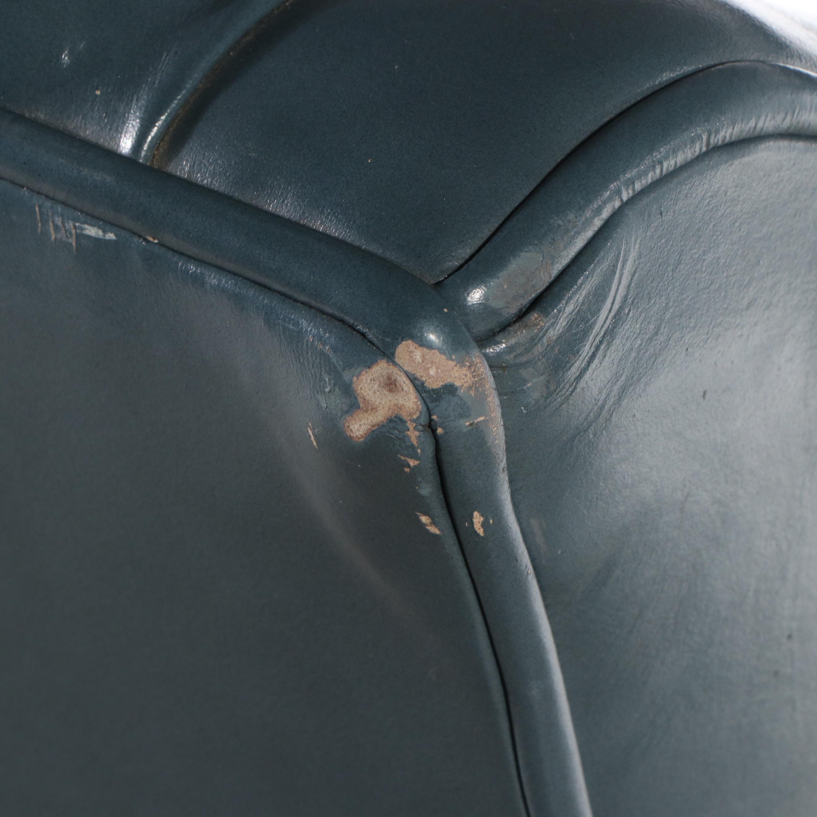 Emerson's Leather Queen Anne Style Teal Leather Upholstered Armchair & Ottoman