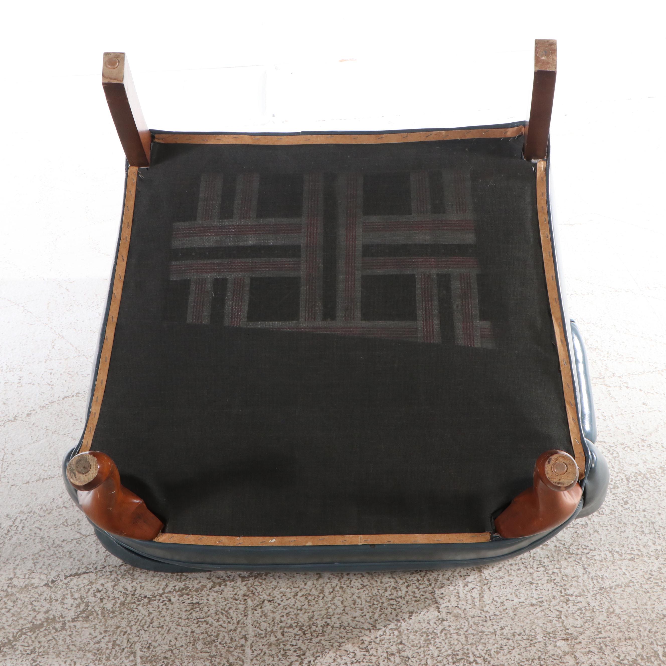 Emerson's Leather Queen Anne Style Teal Leather Upholstered Armchair & Ottoman