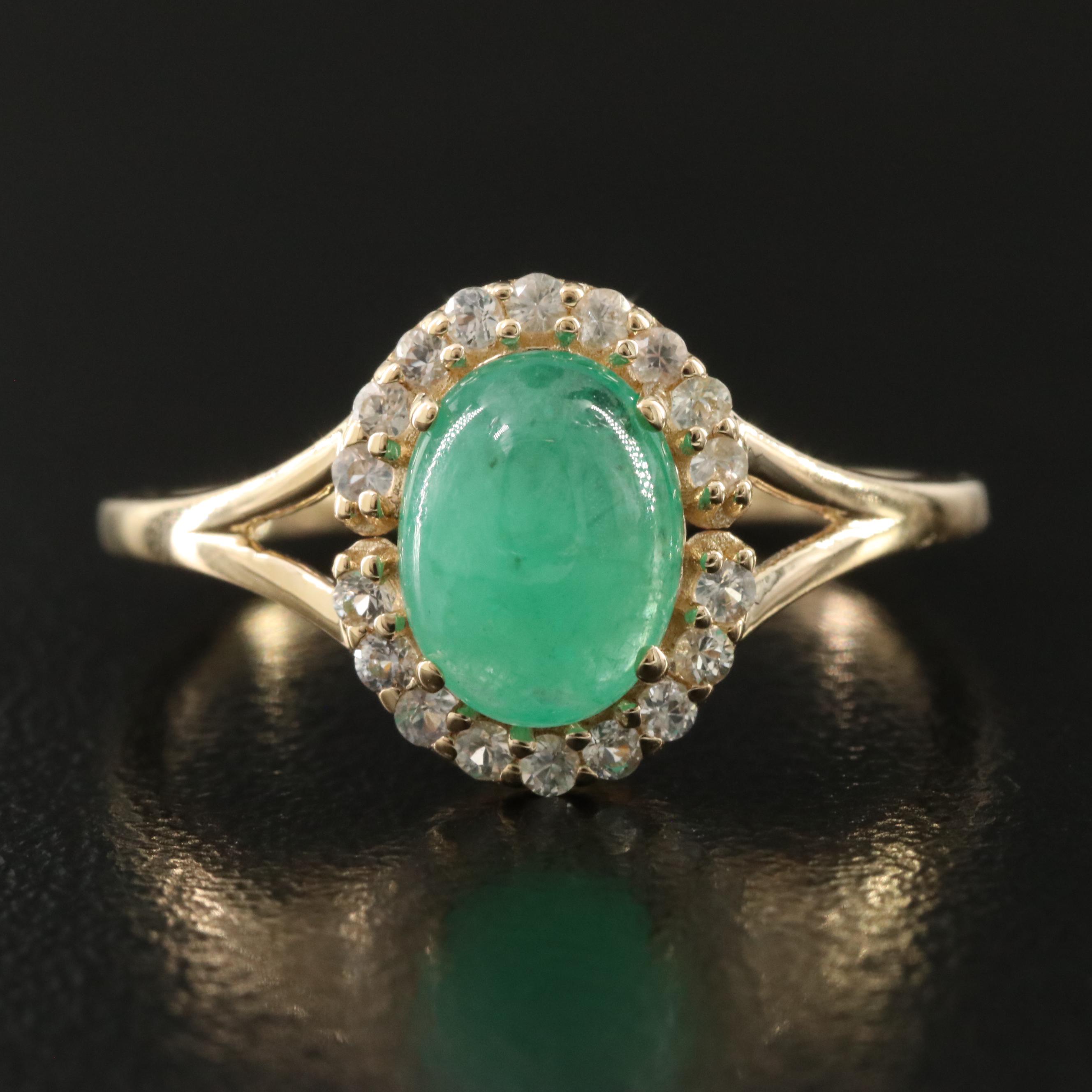 14K Emerald and White Topaz Ring