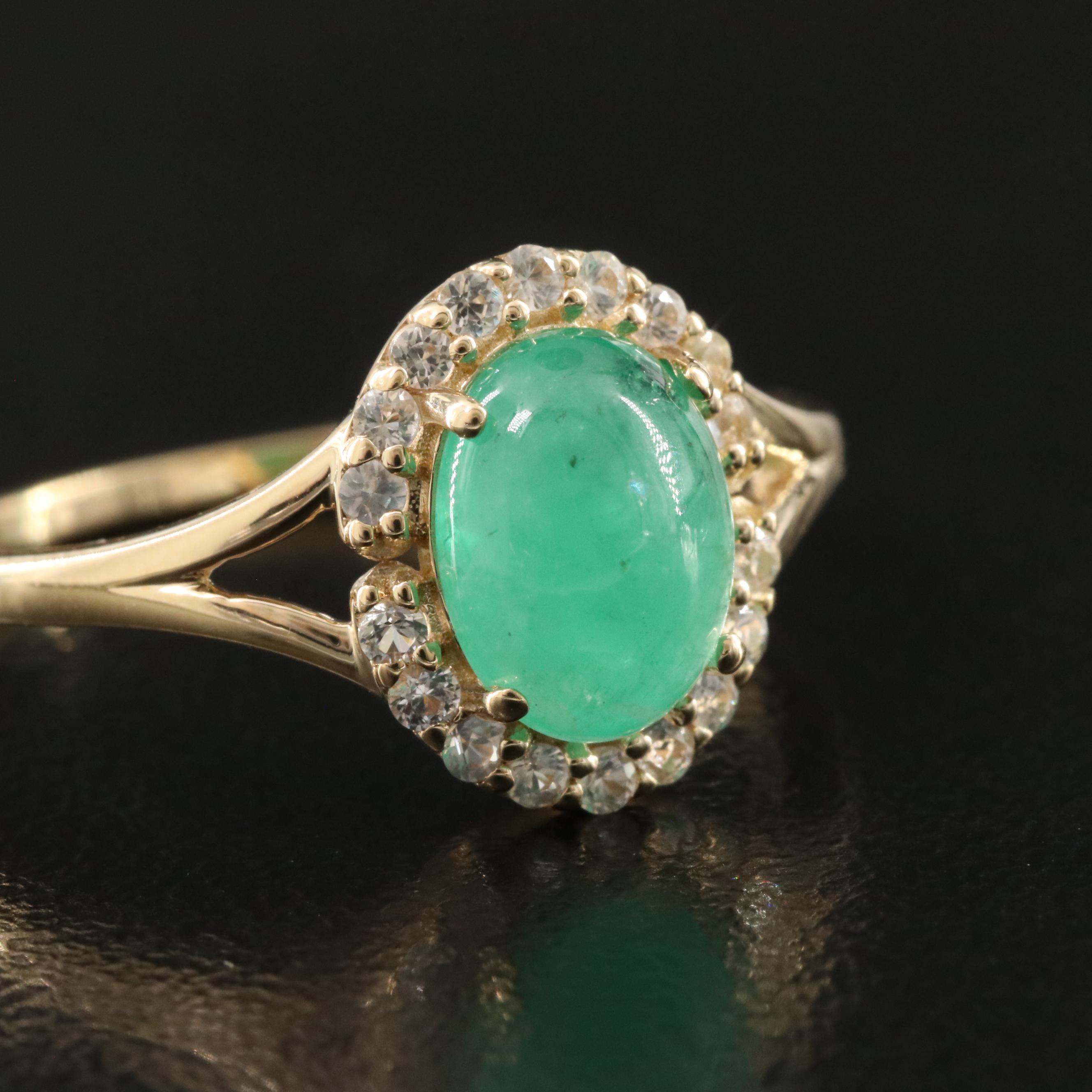 14K Emerald and White Topaz Ring