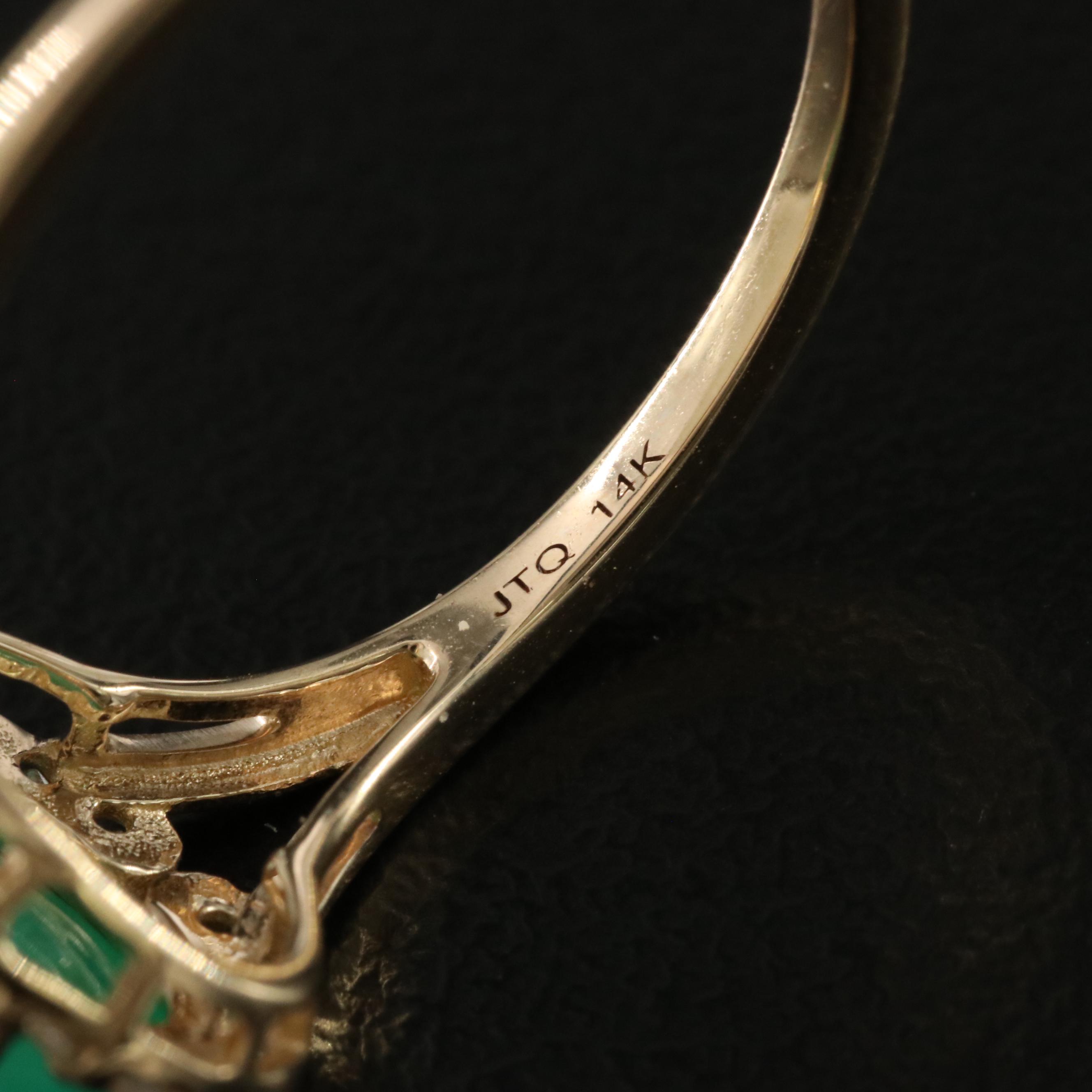 14K Emerald and White Topaz Ring