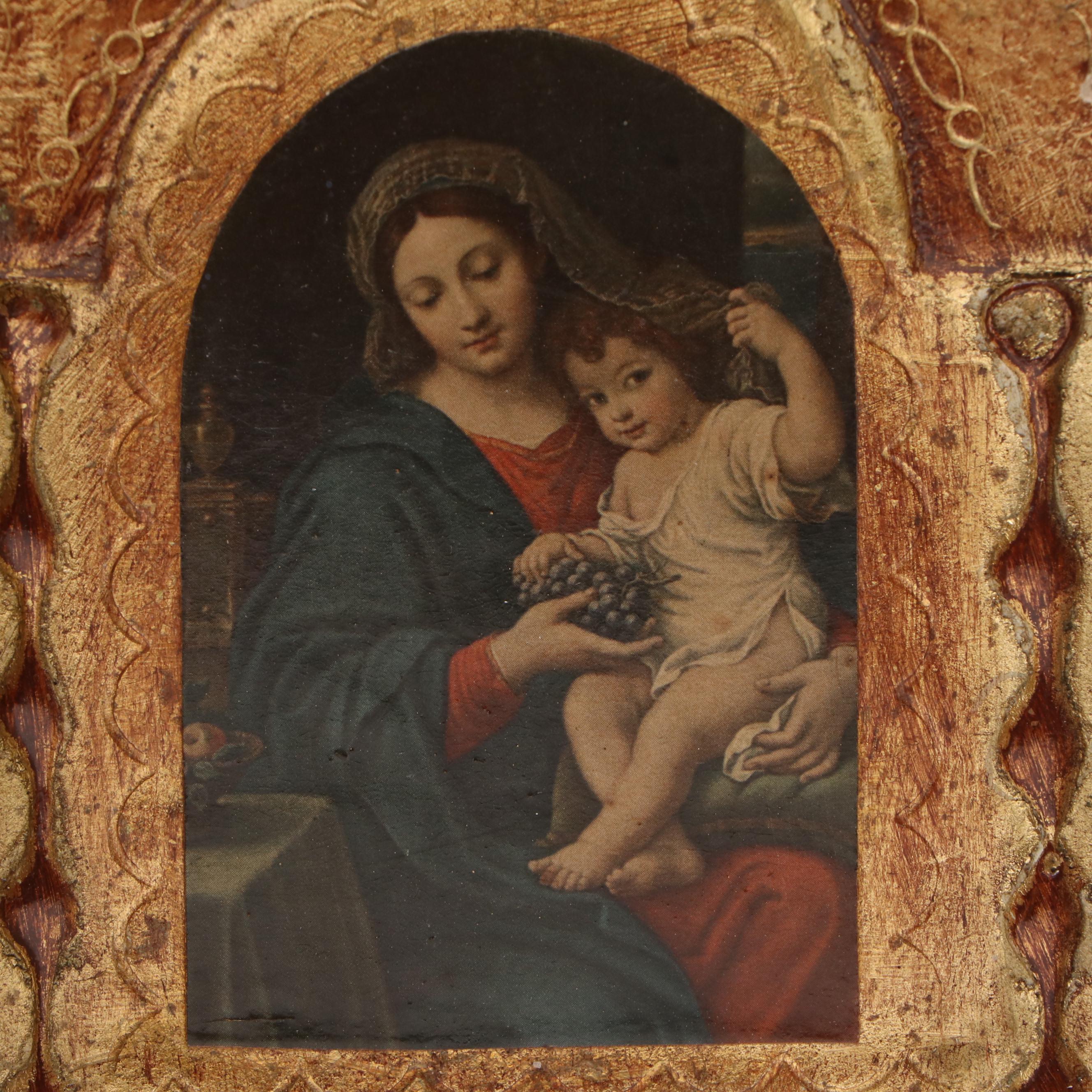 Florentine Madonna and Child Icon with Spanish Style Santos Monk