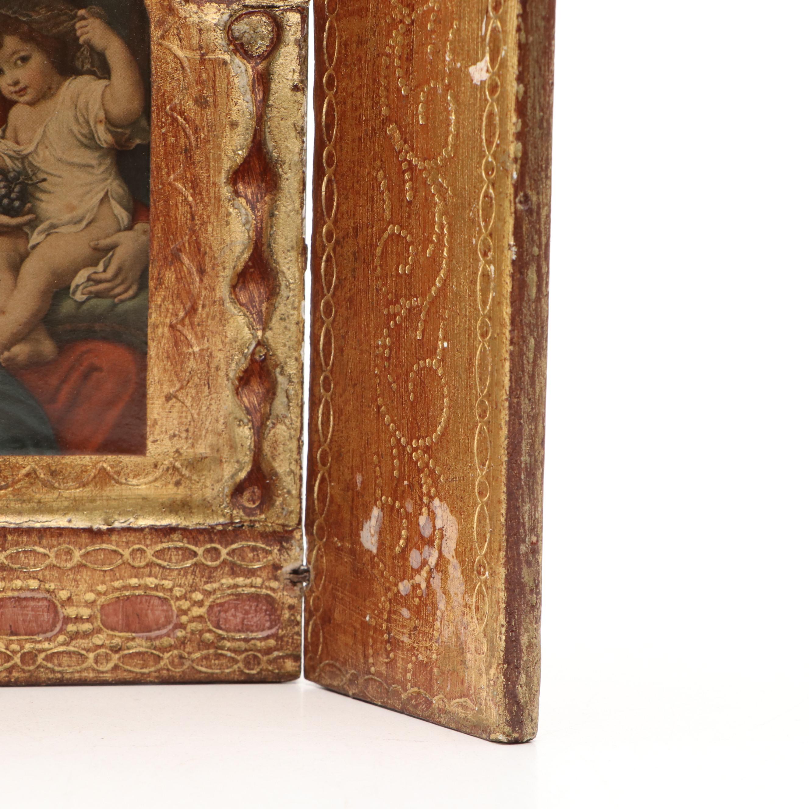 Florentine Madonna and Child Icon with Spanish Style Santos Monk