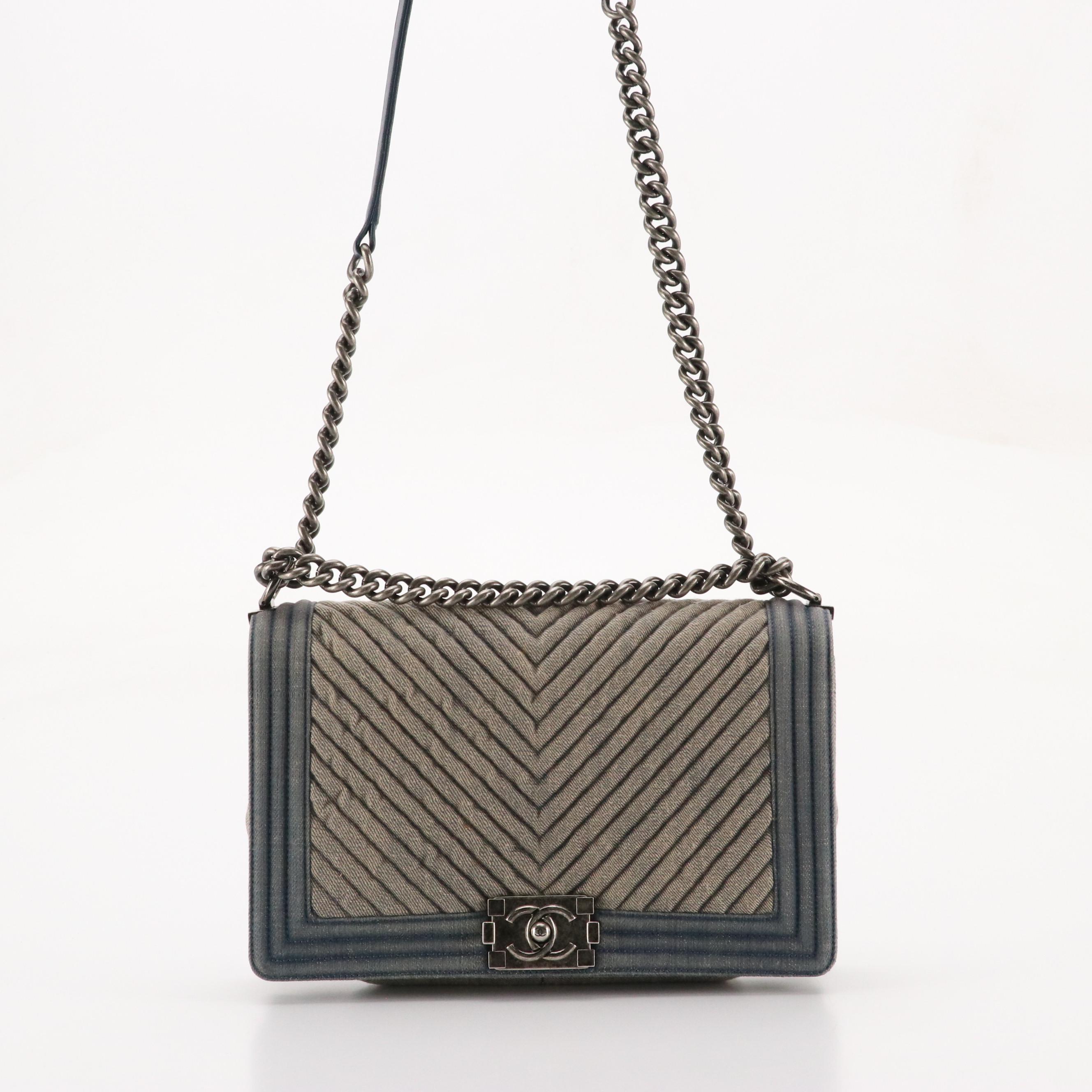 Chanel Boy New Medium Bag in Chevron Stitched Denim