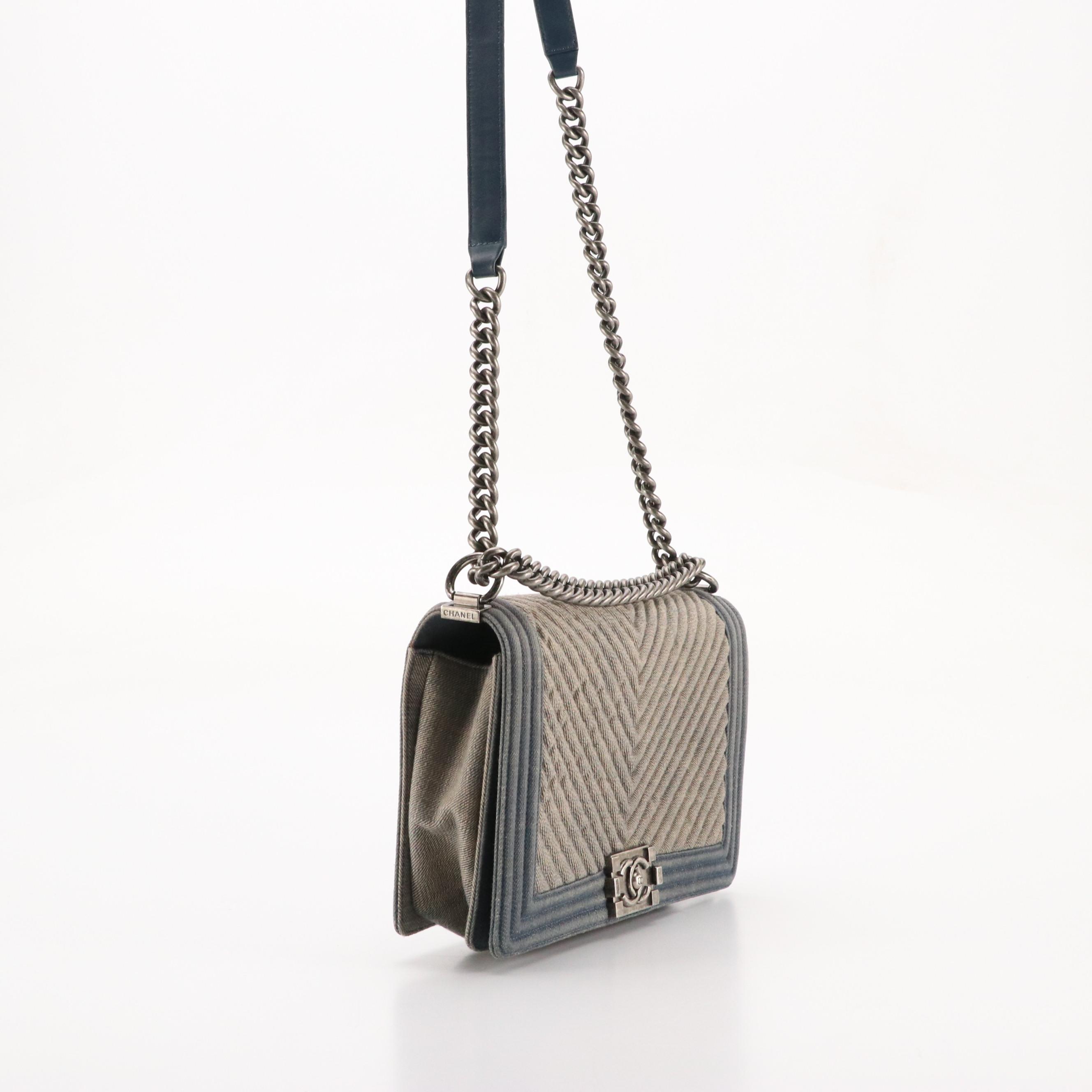 Chanel Boy New Medium Bag in Chevron Stitched Denim