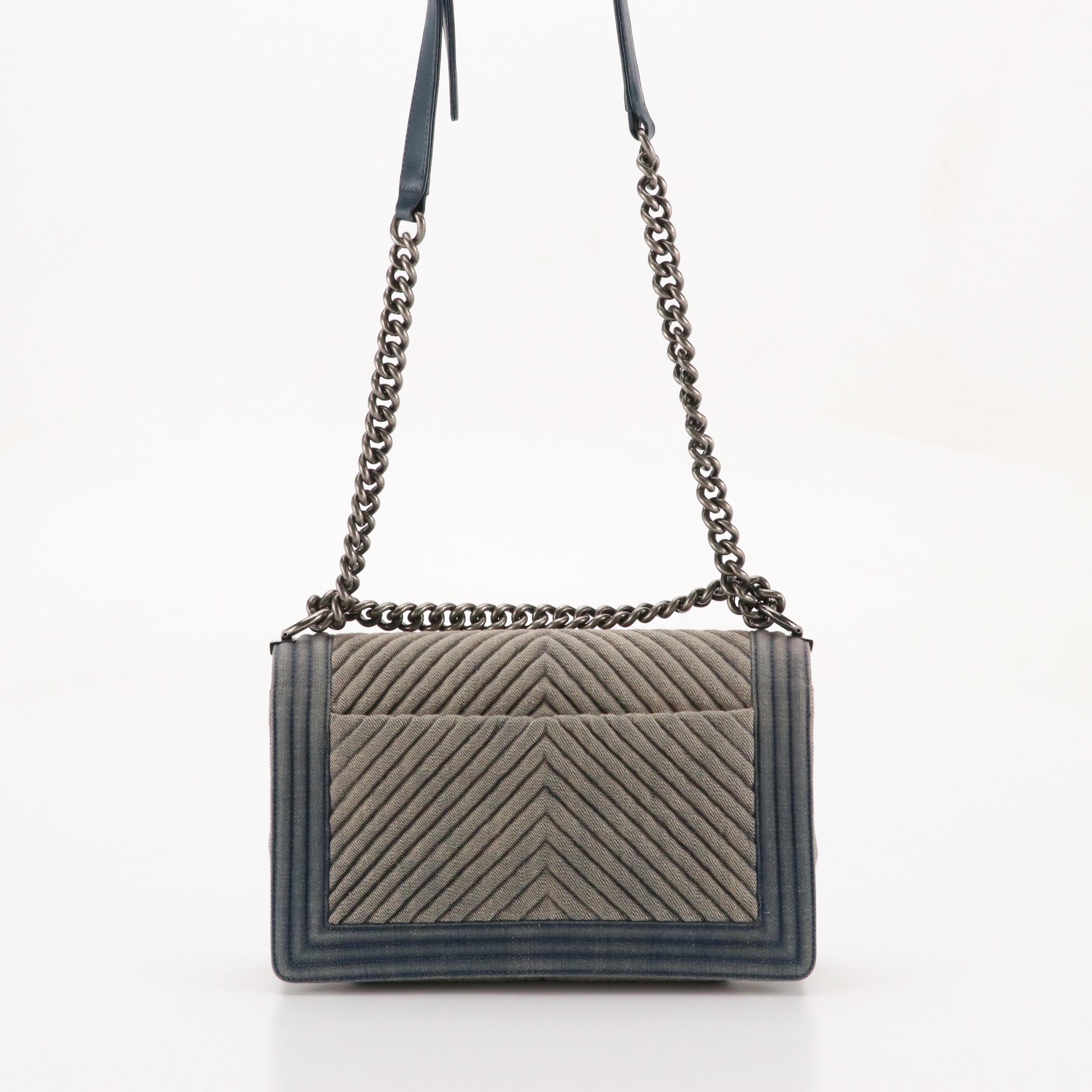 Chanel Boy New Medium Bag in Chevron Stitched Denim