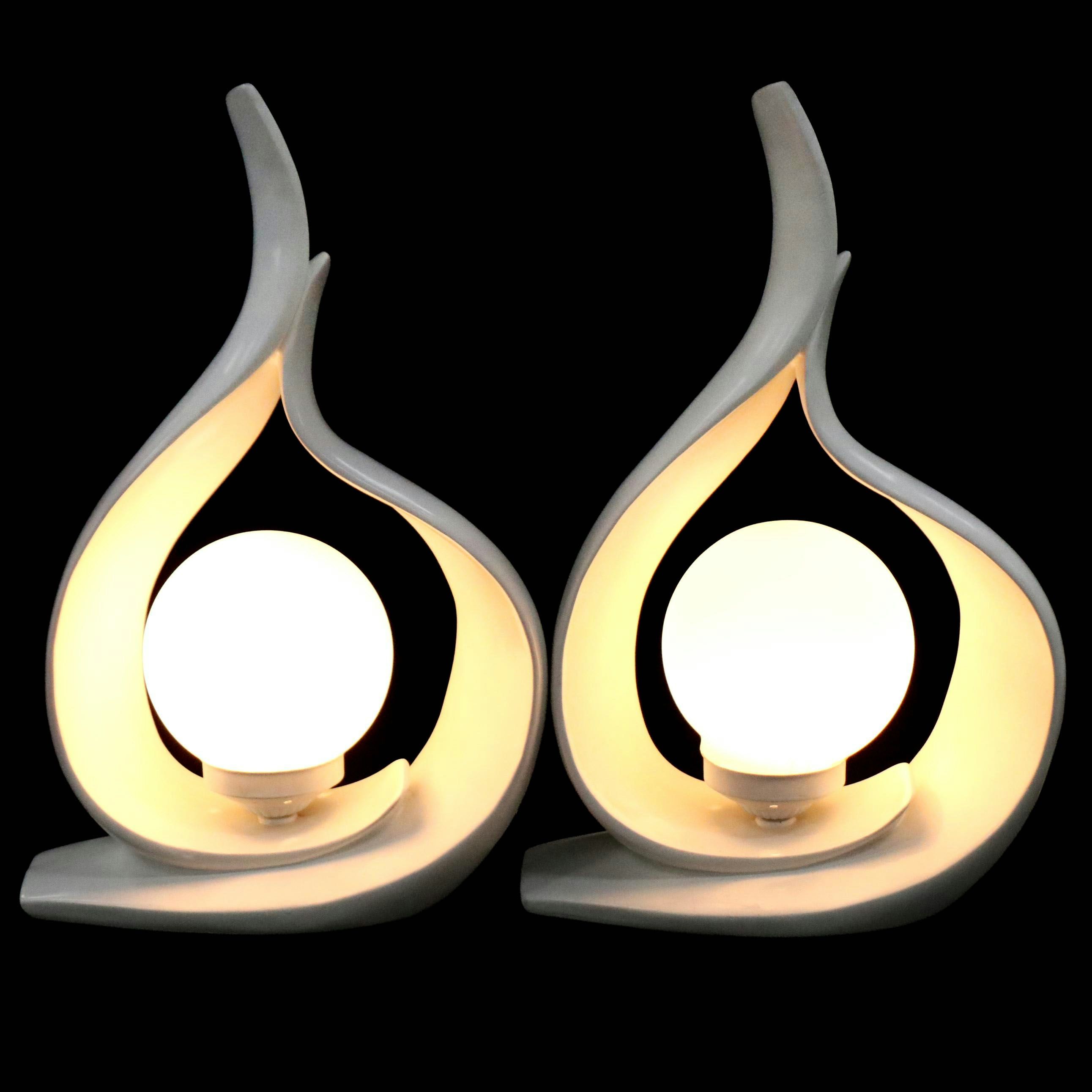 Deco Revival White Acrylic Flame Lamps with Globe Shades, 1980s
