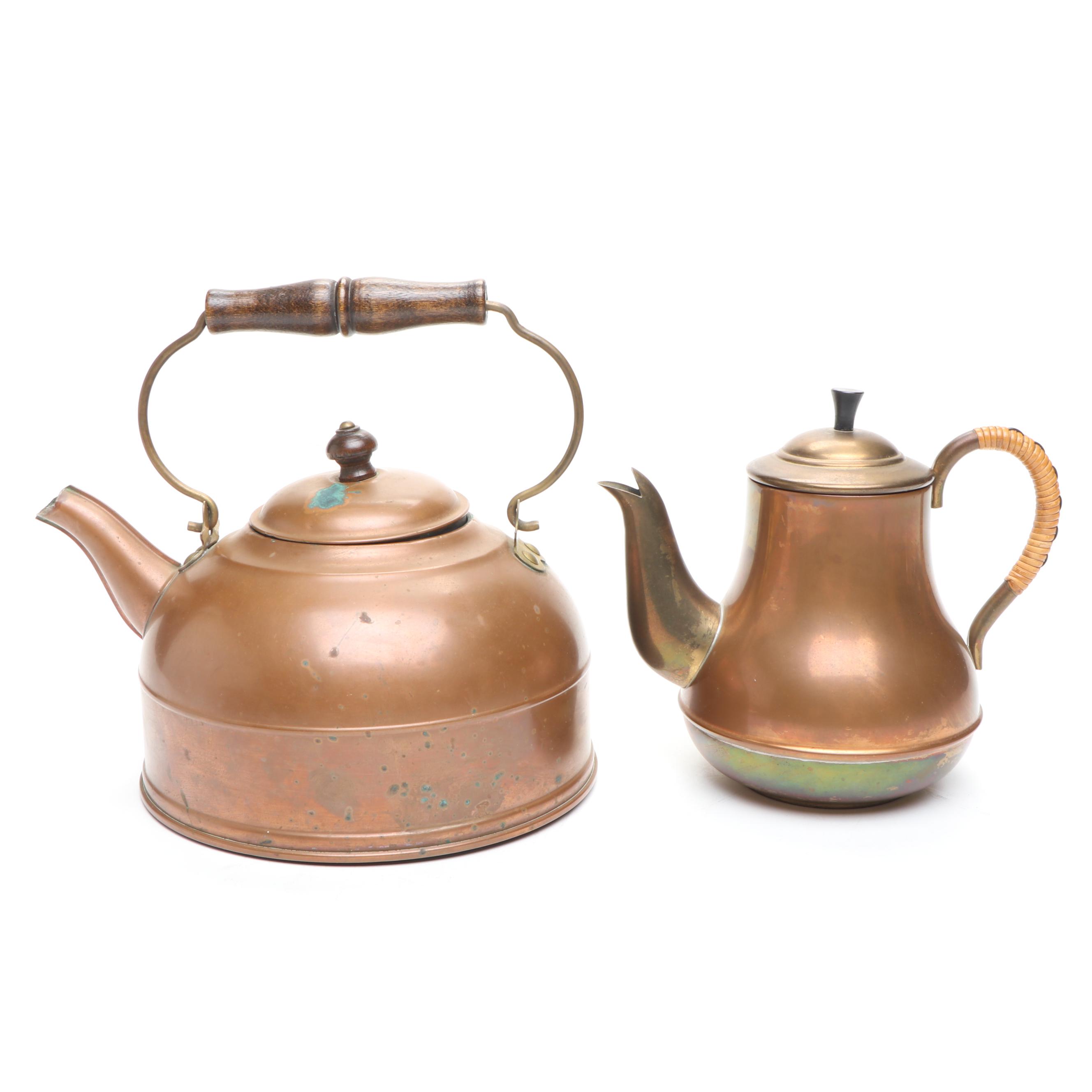 Vintage Revere Ware with Other Copper Kettles and Teapot, 20th Century