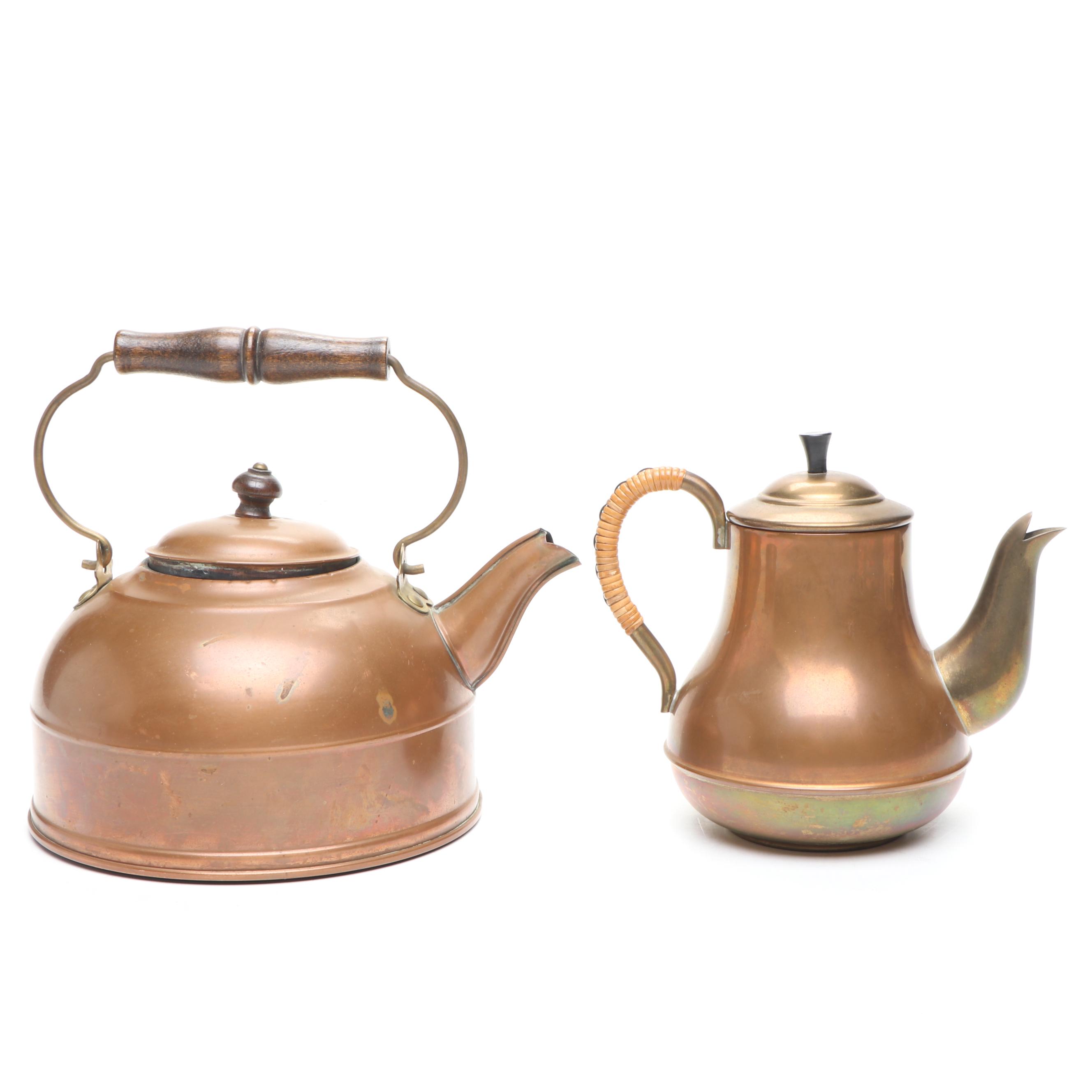 Vintage Revere Ware with Other Copper Kettles and Teapot, 20th Century