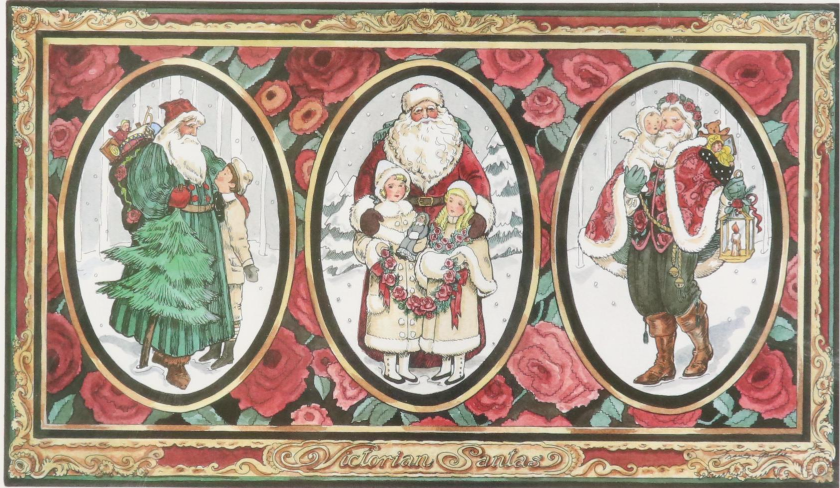 Seasonal Offset Lithographs "Merry Christmas" and "Victorian Santas"