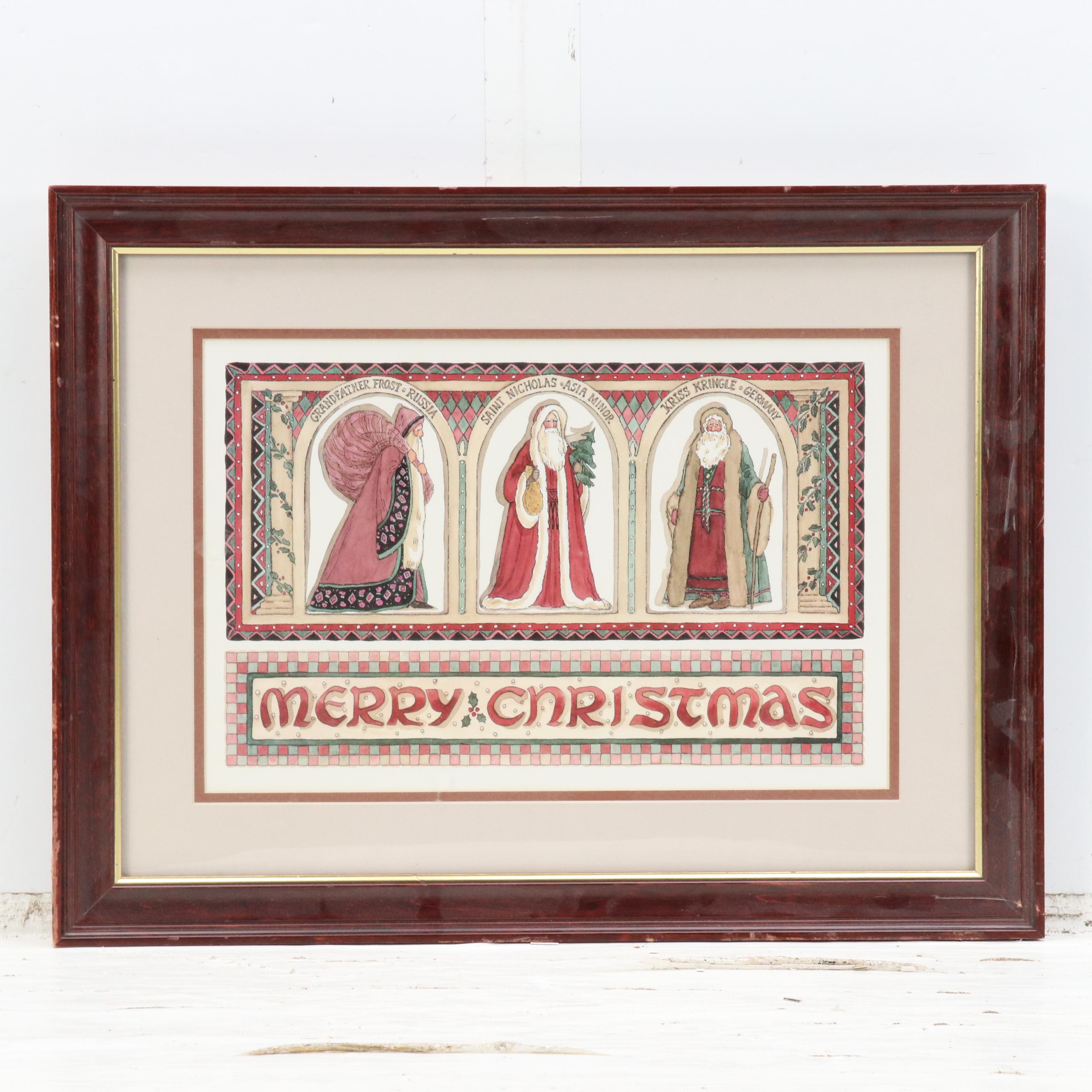 Seasonal Offset Lithographs "Merry Christmas" and "Victorian Santas"
