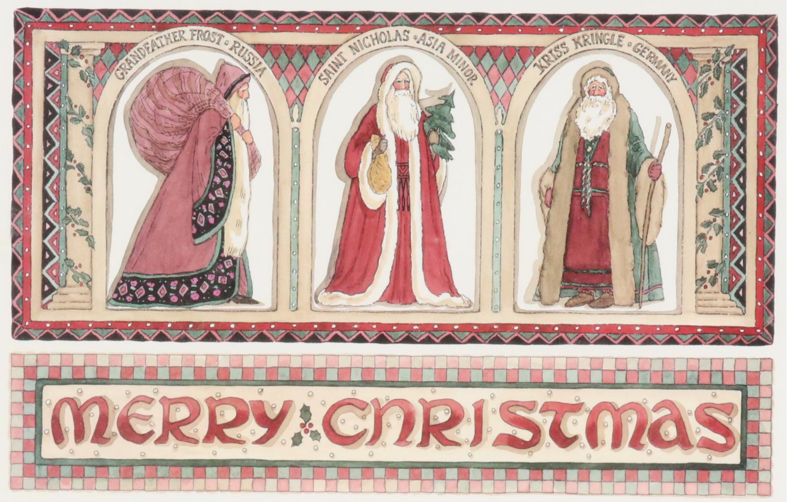 Seasonal Offset Lithographs "Merry Christmas" and "Victorian Santas"