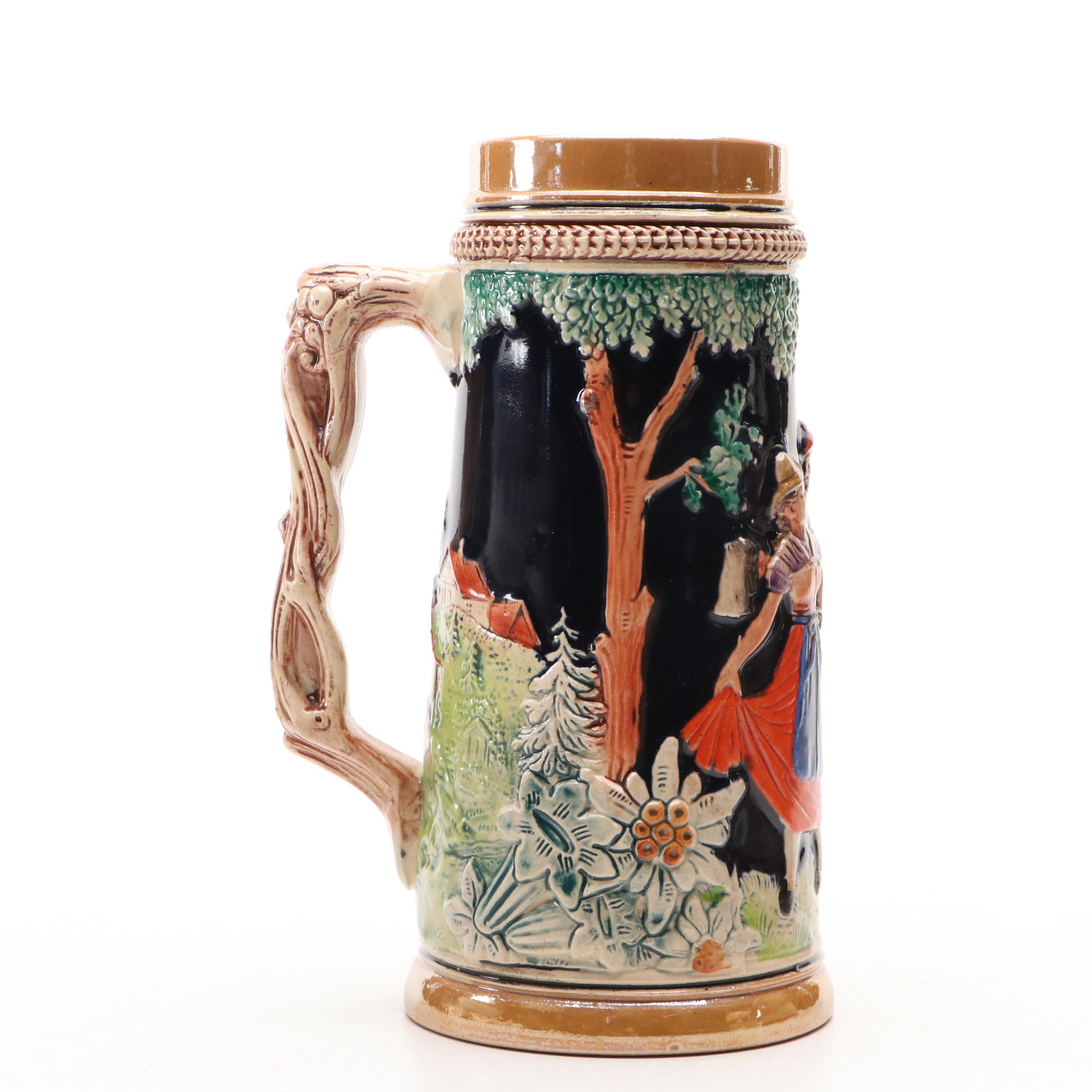 German Beer Steins with Budweiser Clydesdale Ceramic Stein, 20th Century