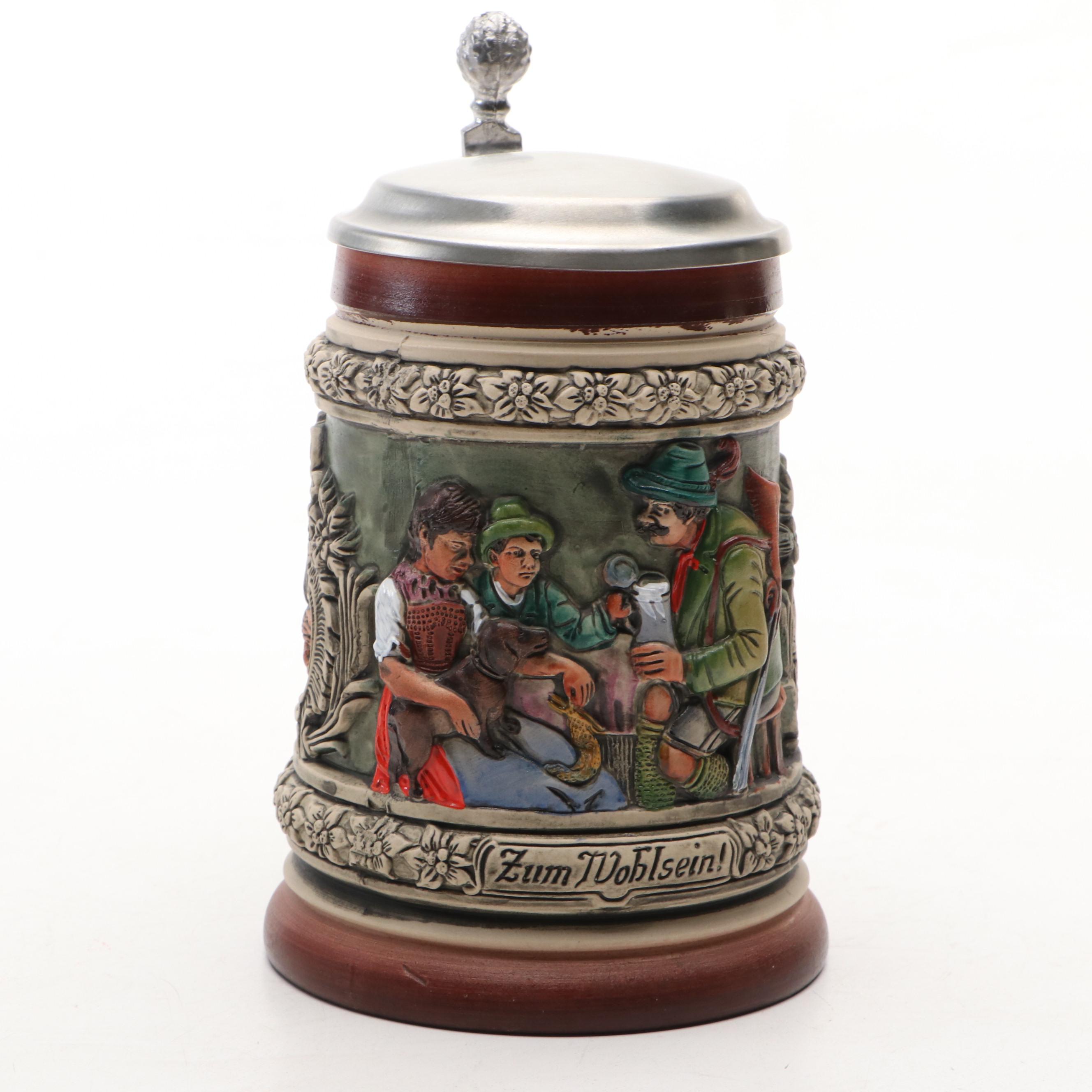 German Beer Steins with Budweiser Clydesdale Ceramic Stein, 20th Century